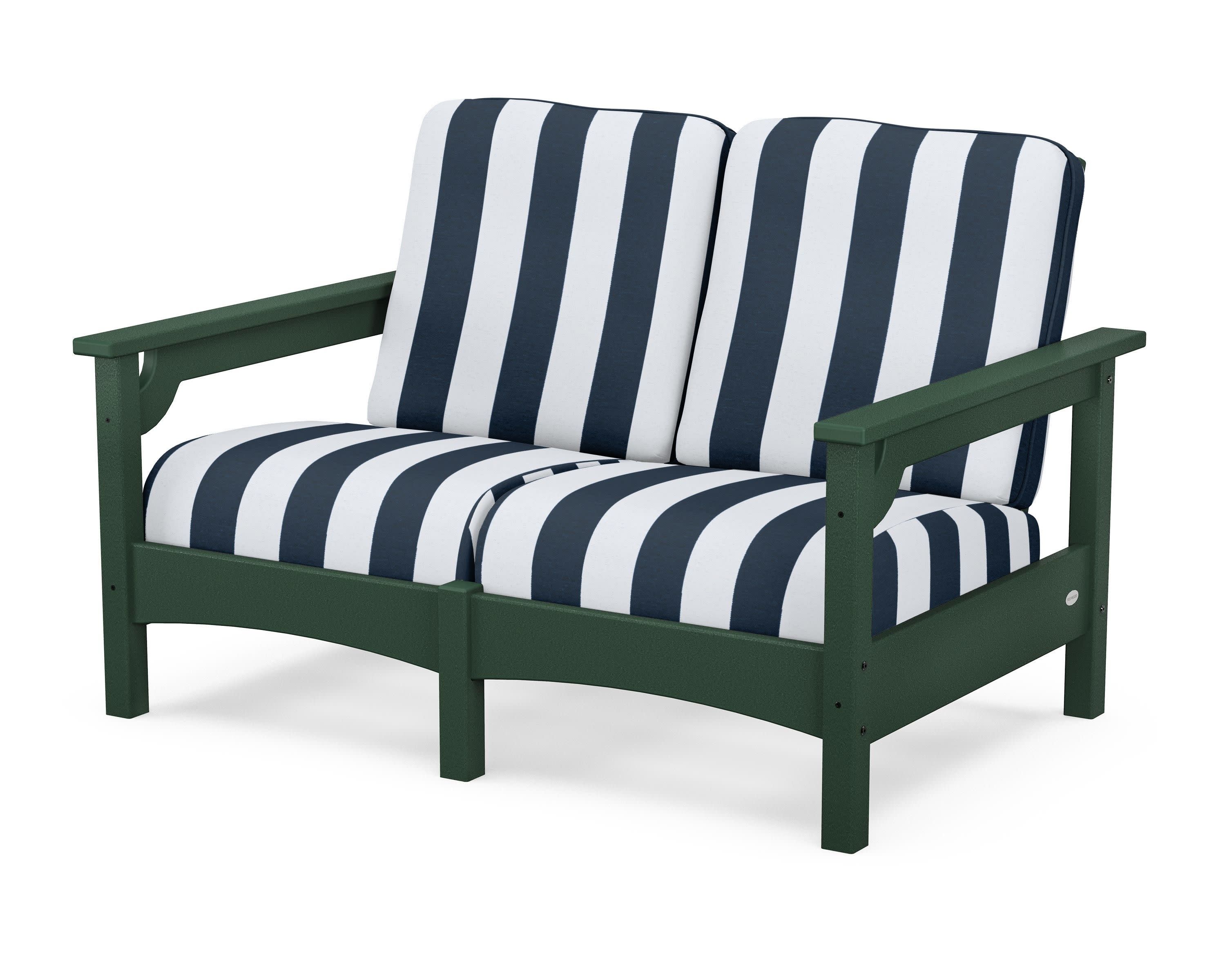 Club Loveseat in Green / Cabana Stripe Marine Indigo
