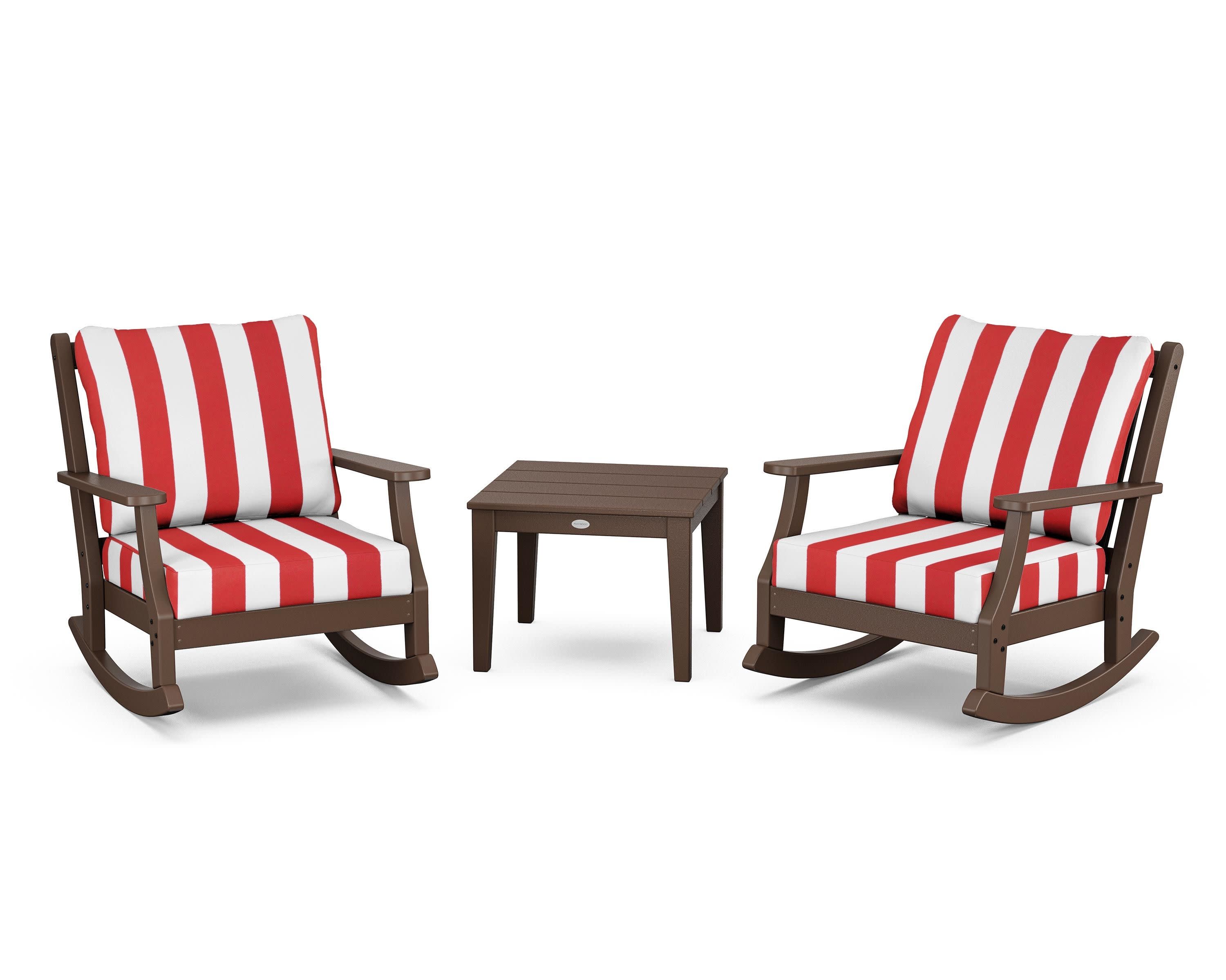 Wovendale 3-Piece Deep Seating Rocker Set in Mahogany / Cabana Stripe Crimson