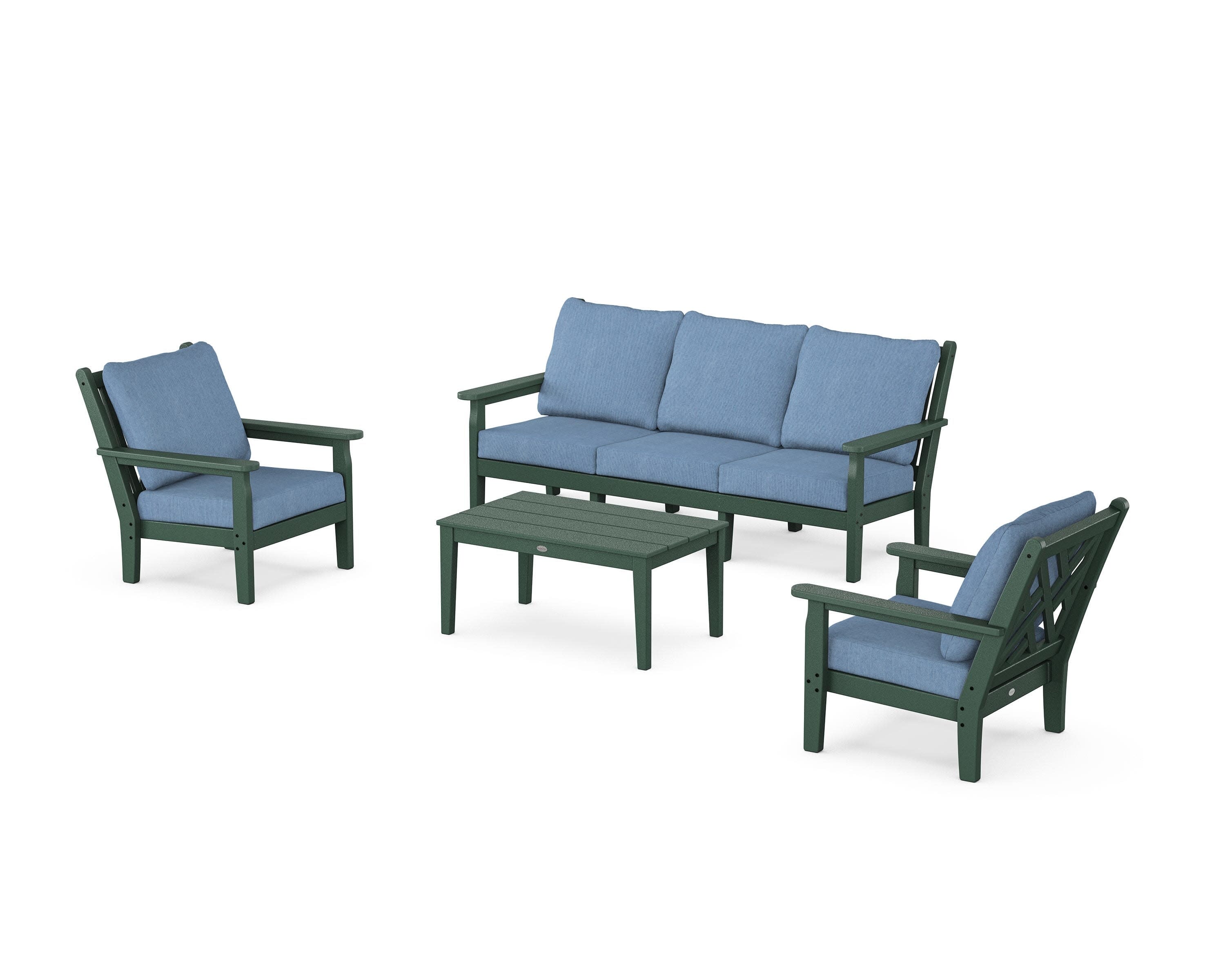 Chippendale 4-Piece Deep Seating Set with Sofa in Green / Sky Blue
