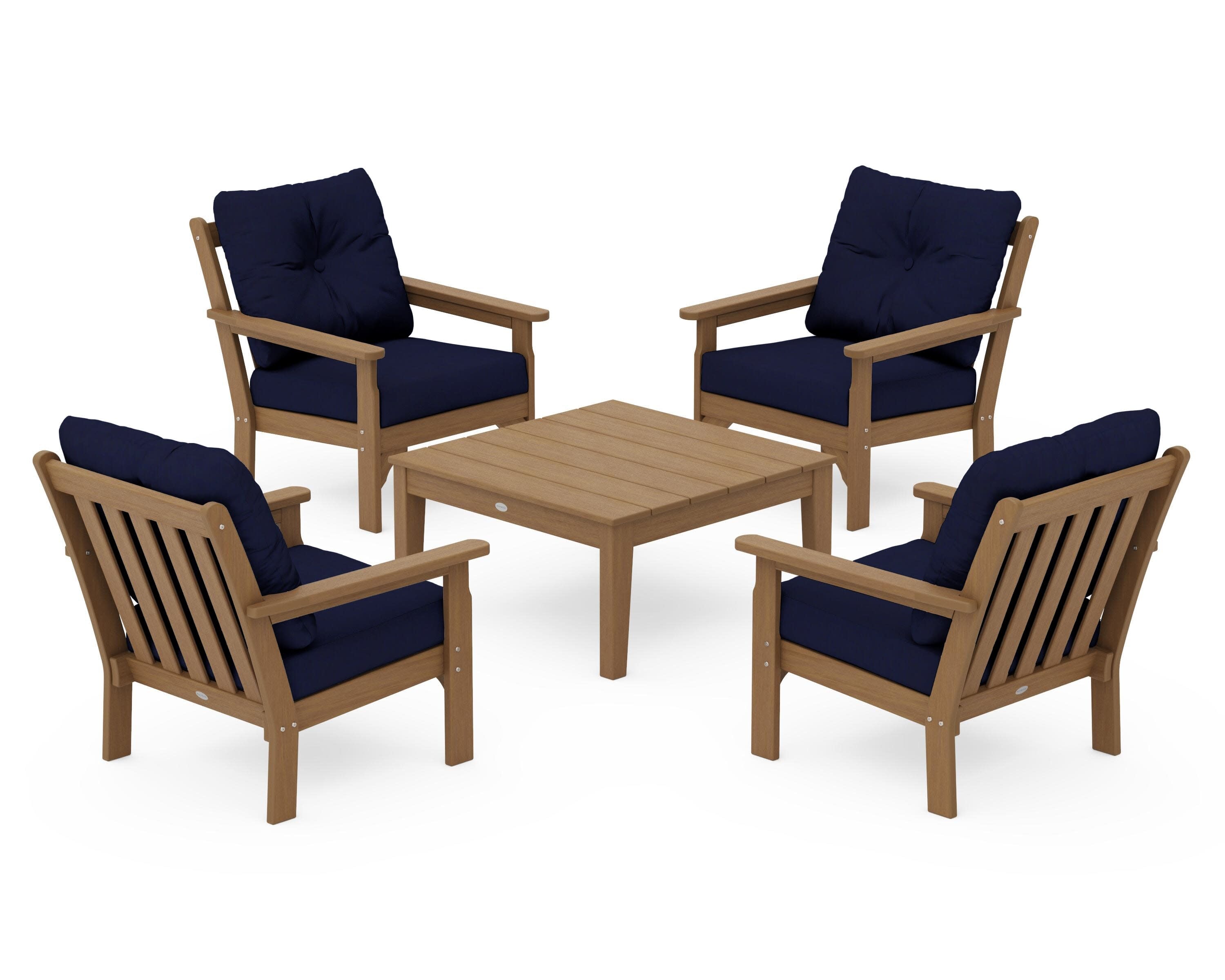 Vineyard 5-Piece Deep Seating Conversation Set in Natural / Navy