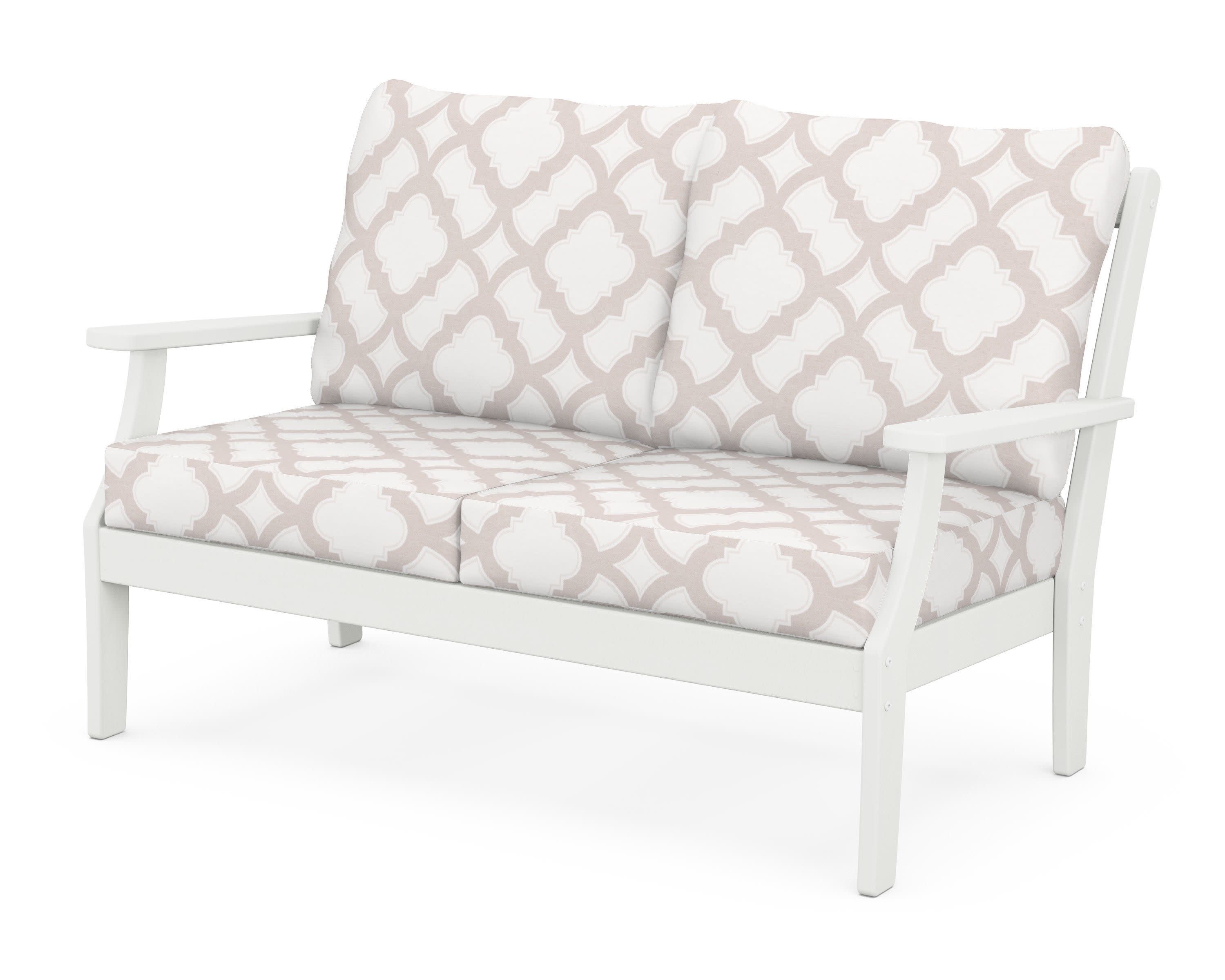 Braxton Deep Seating Loveseat in Vintage White / Trellis Dune Burlap