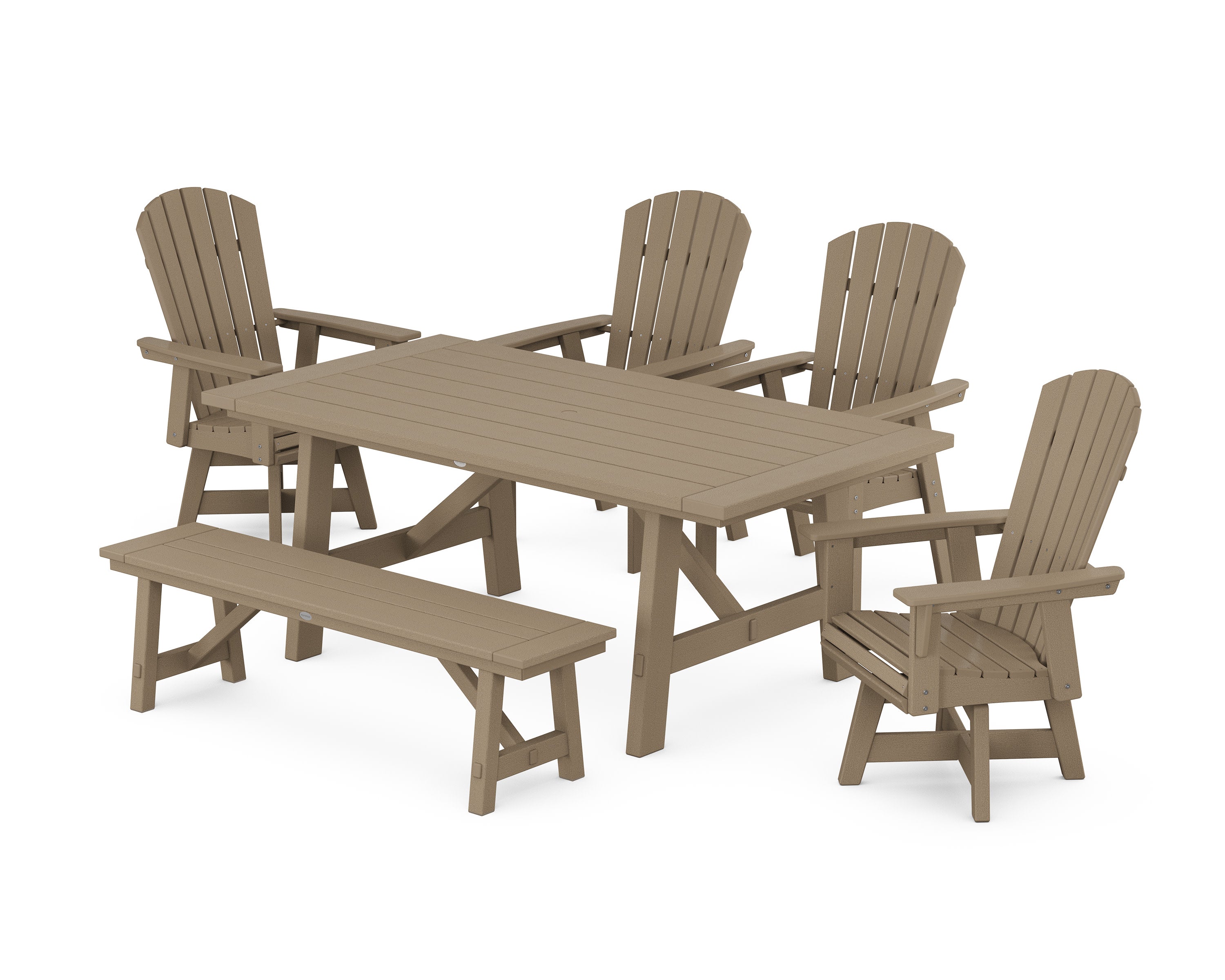 Nautical Adirondack Swivel 6-Piece Rustic Farmhouse Dining Set With Trestle Legs in Vintage Sahara