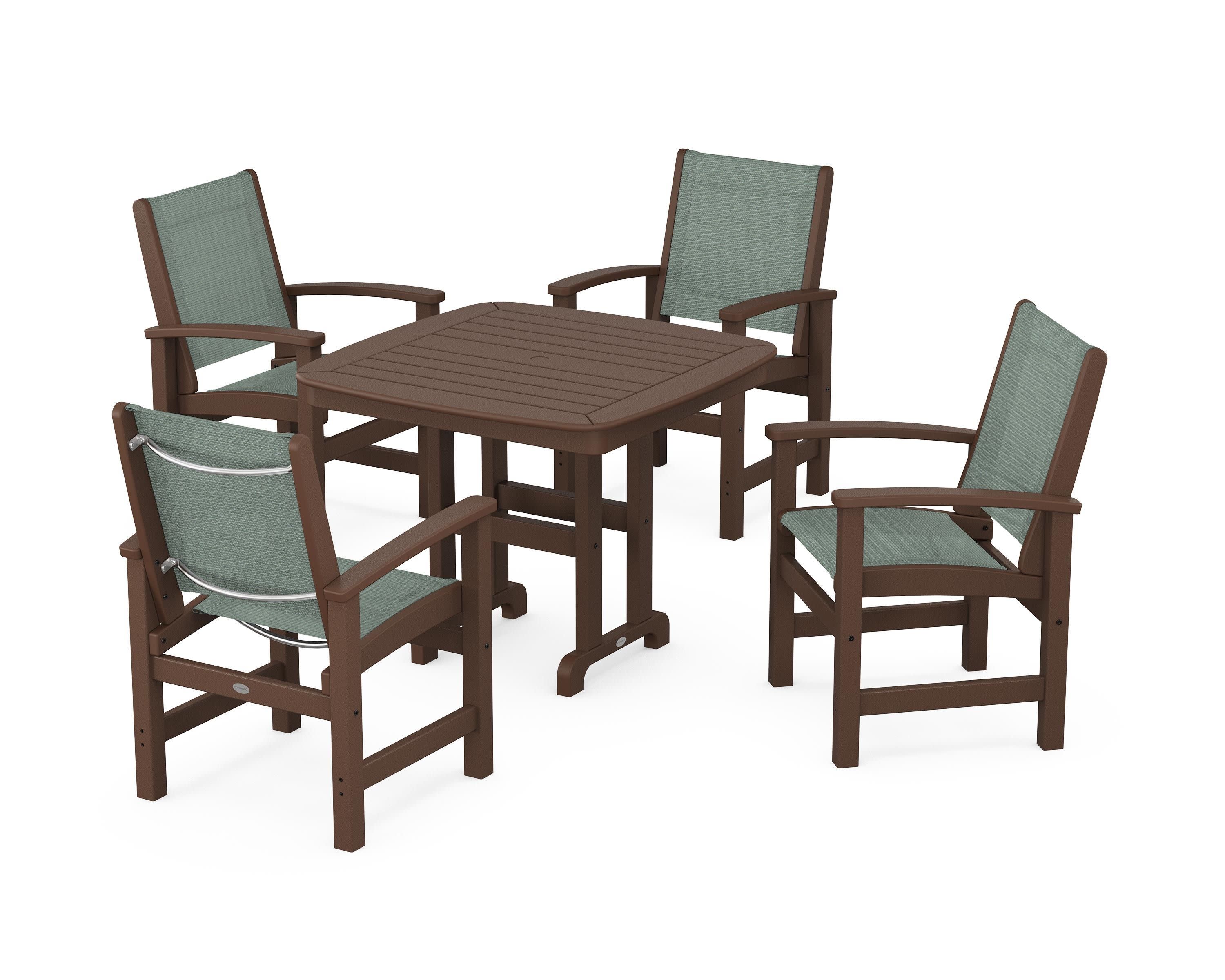 Coastal 5-Piece Dining Set in Mahogany / Dupioni Sea Mist Sling