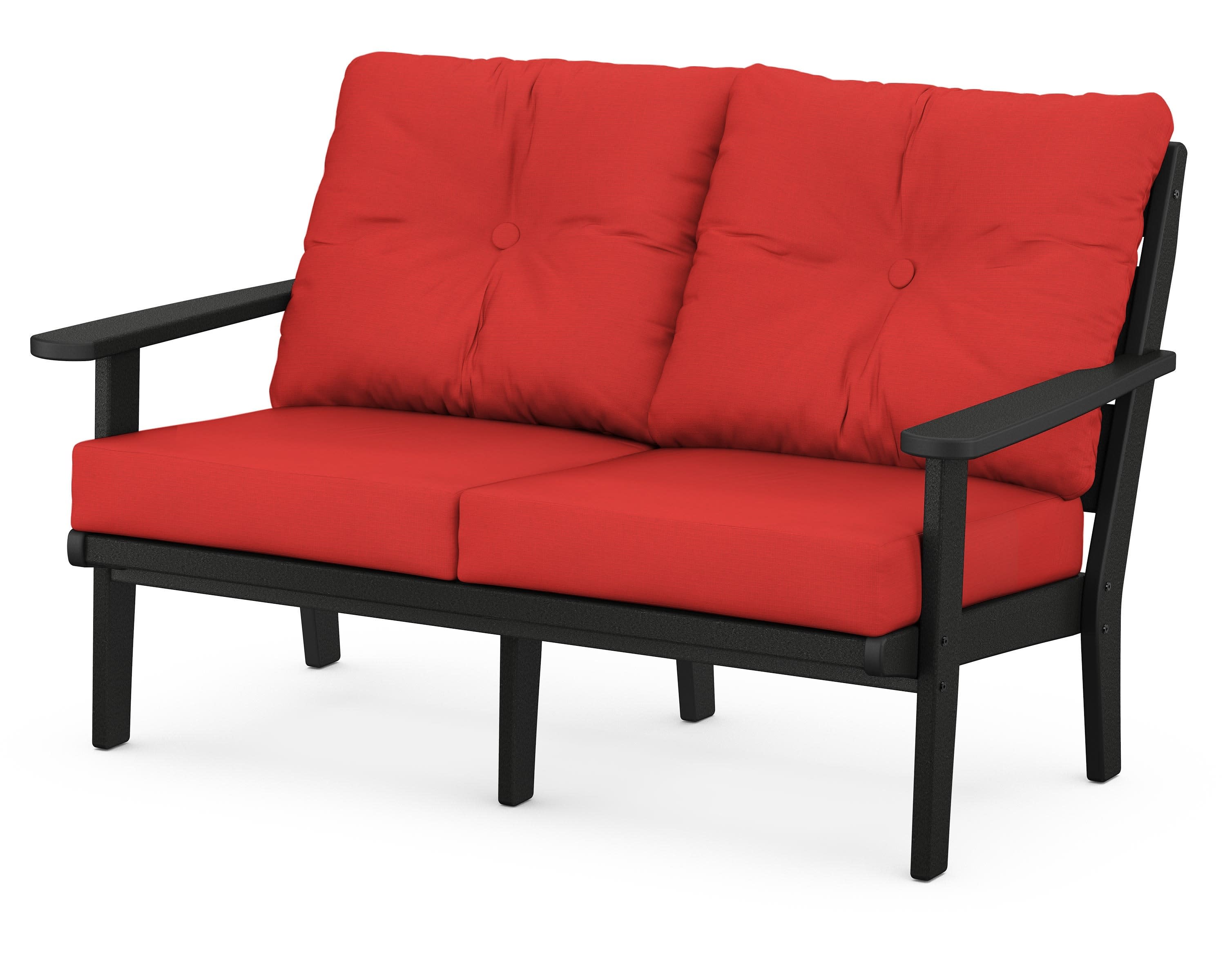 Lakeside Deep Seating Loveseat in Black / Crimson Linen