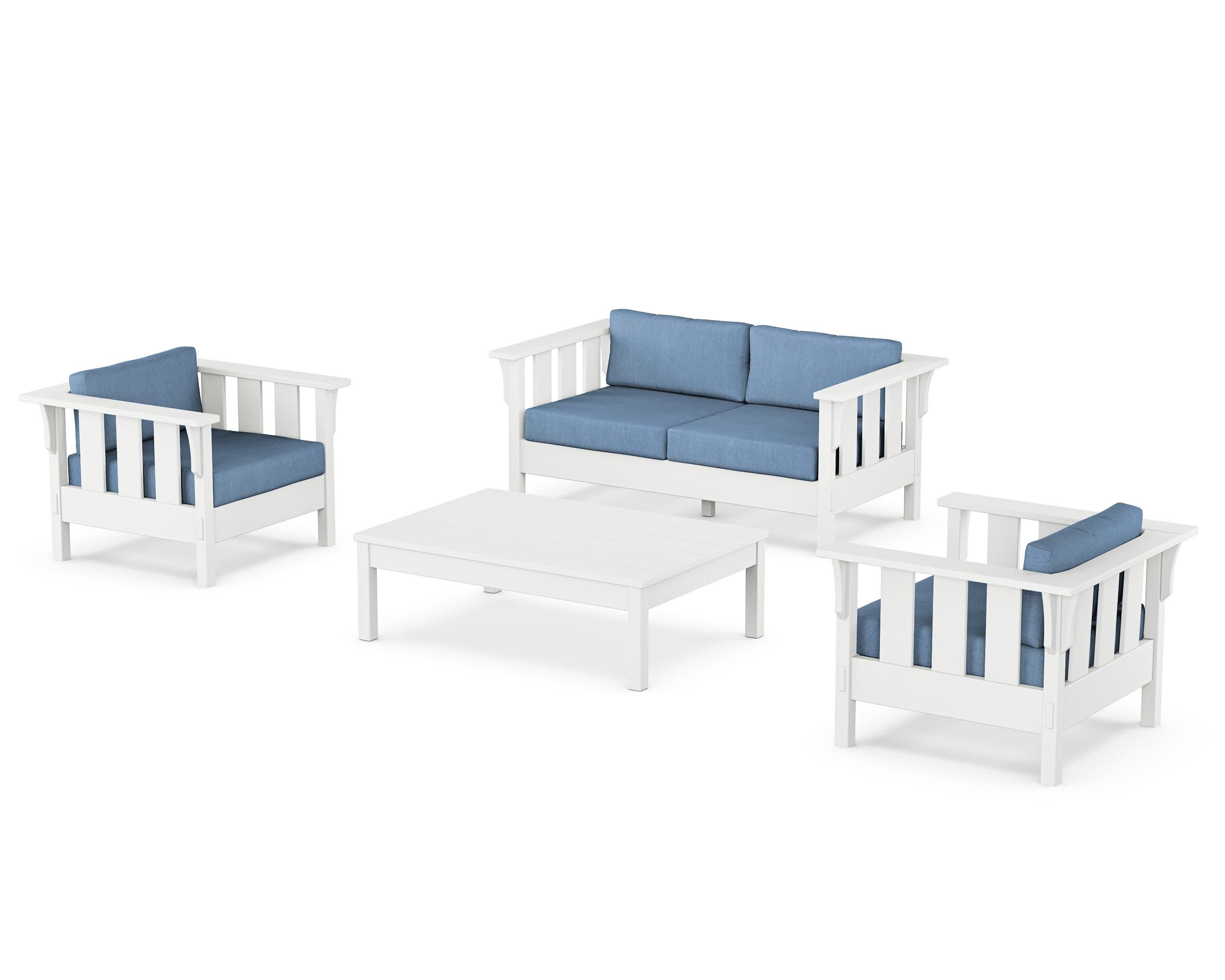 Acadia 4-Piece Deep Seating Set with Loveseat in White / Sky Blue