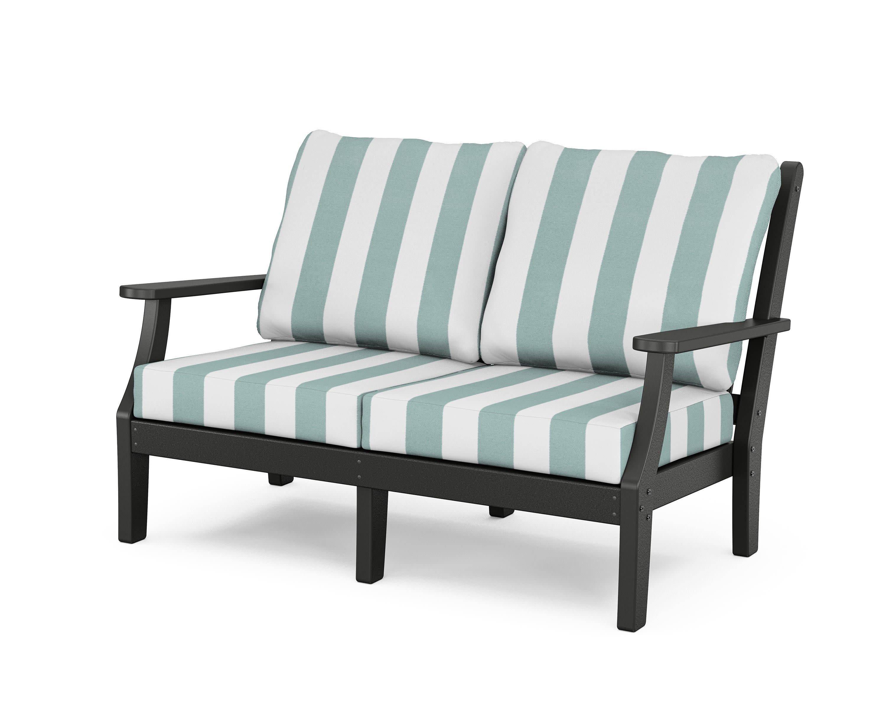 Wovendale Deep Seating Loveseat in Black / Cabana Stripe Glacier Spa