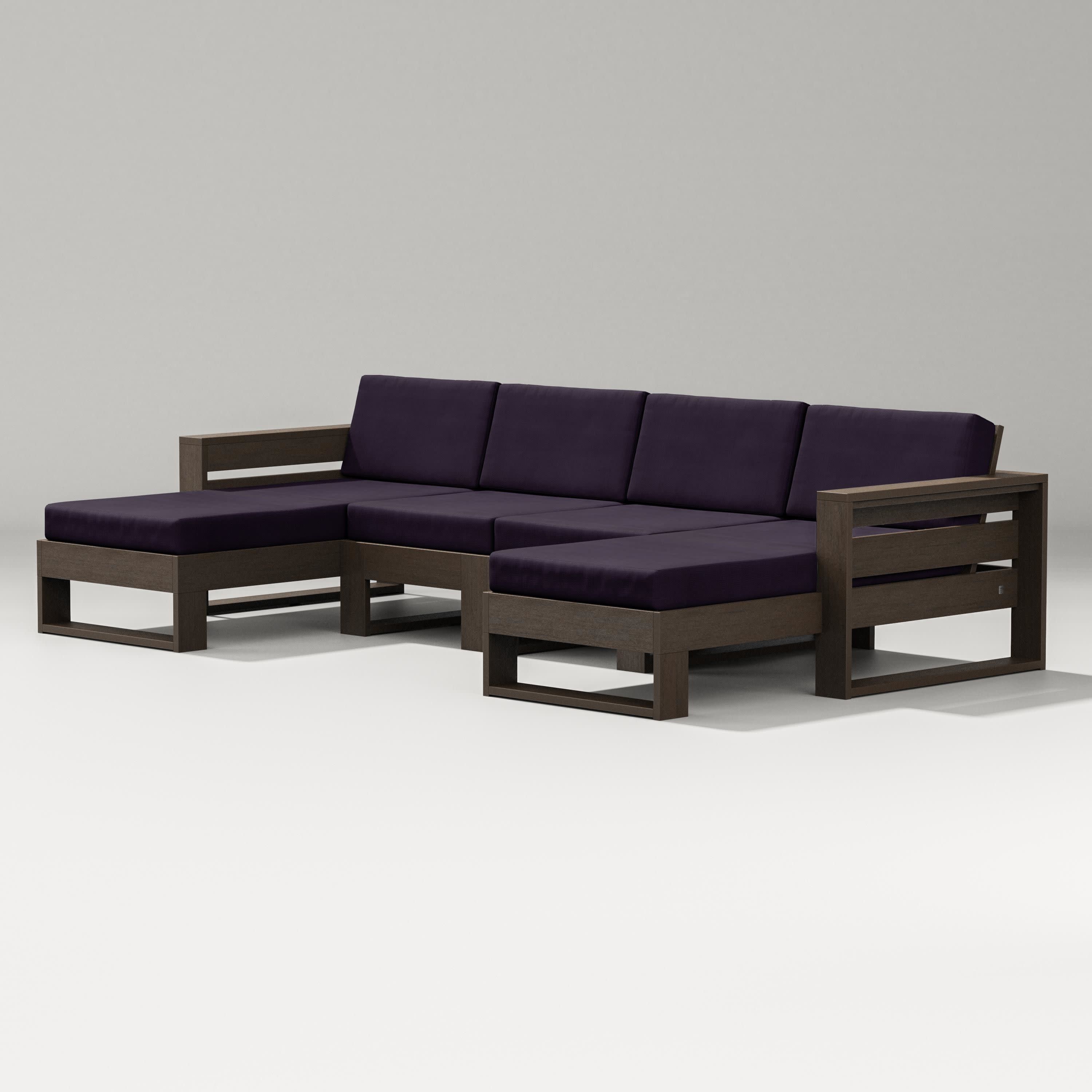 Latitude Double Chaise Sectional in Kona / Navy Linen