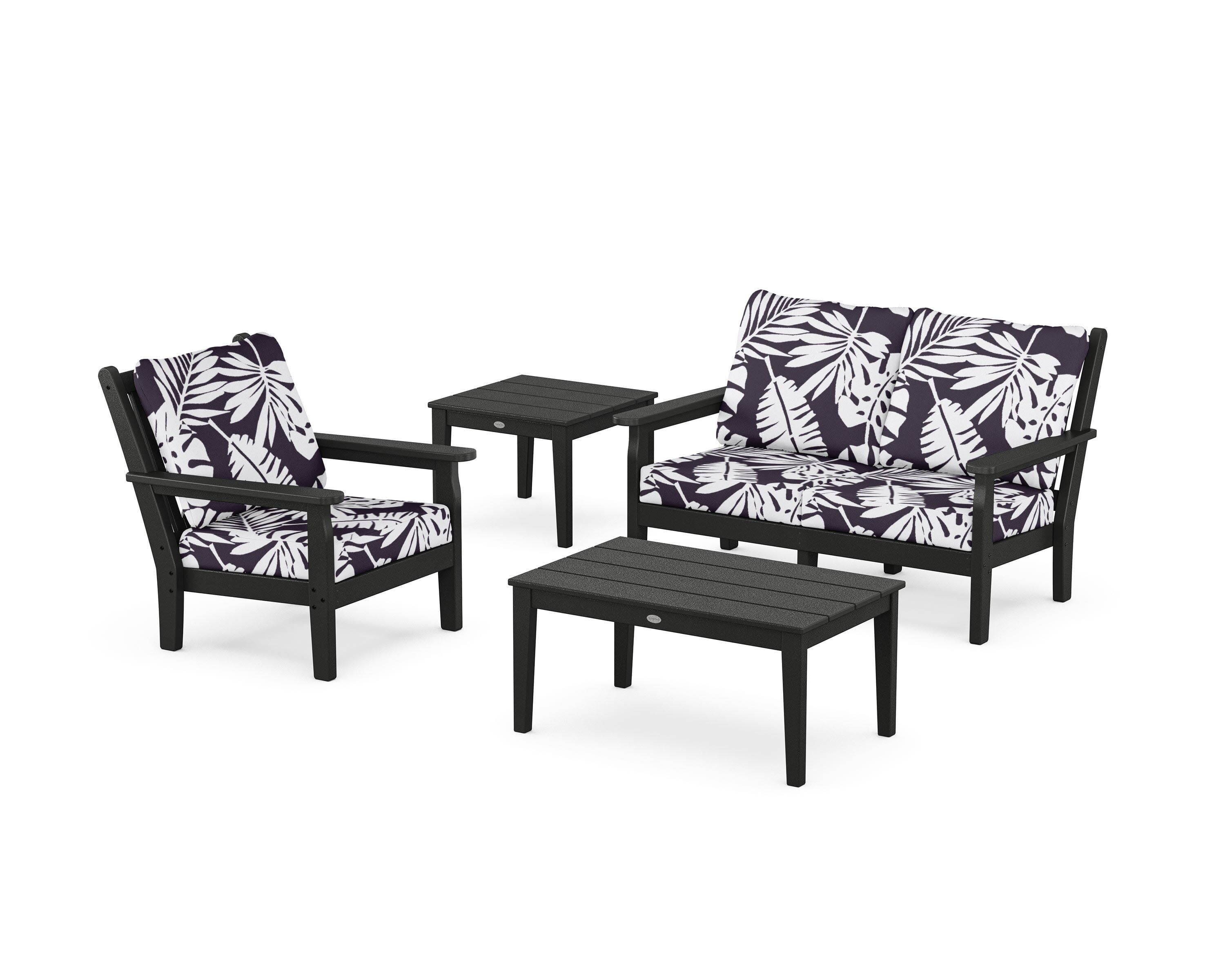 Chippendale 4-Piece Deep Seating Set in Black / Leaf Navy