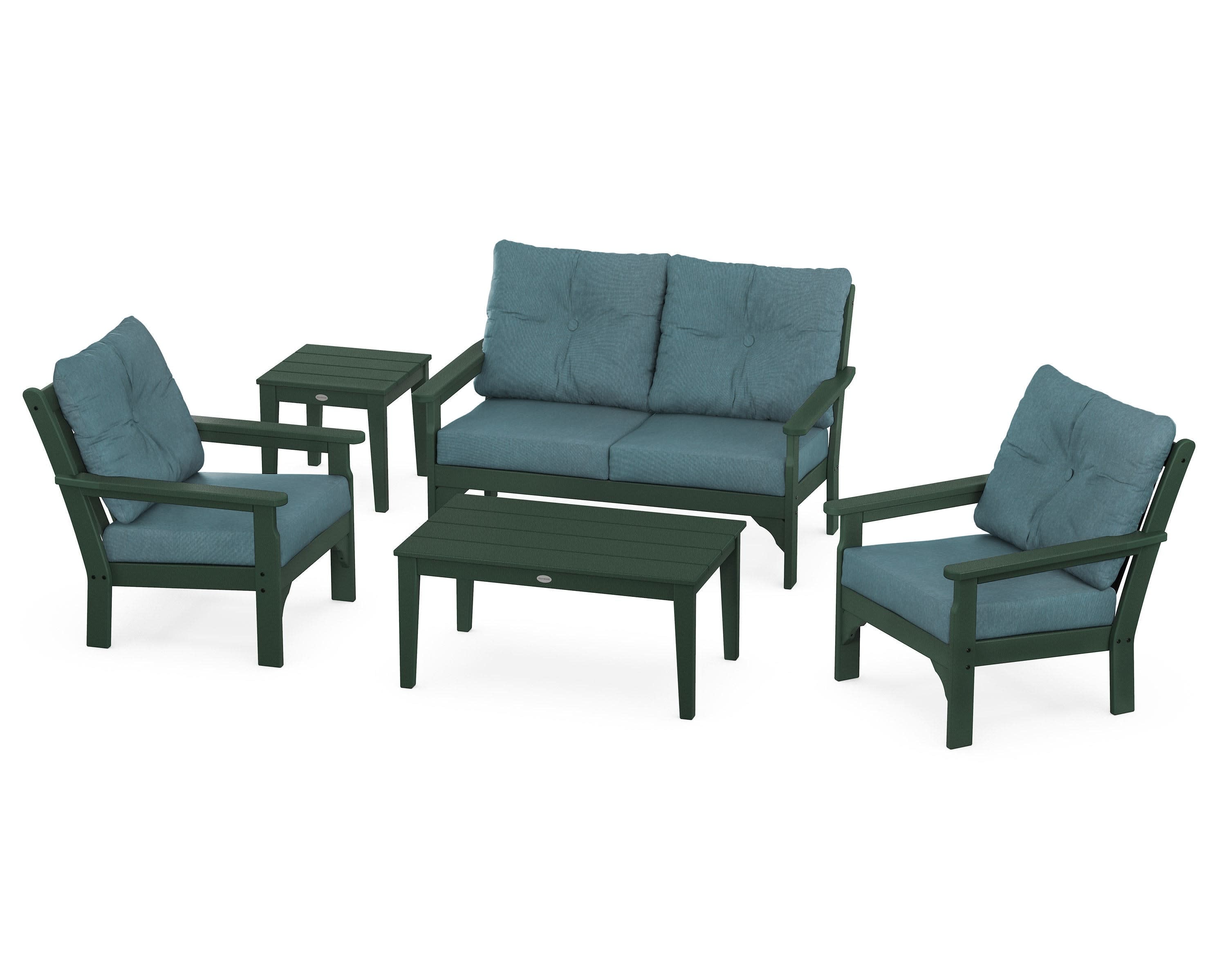 Vineyard 5-Piece Deep Seating Set in Green / Ocean Teal