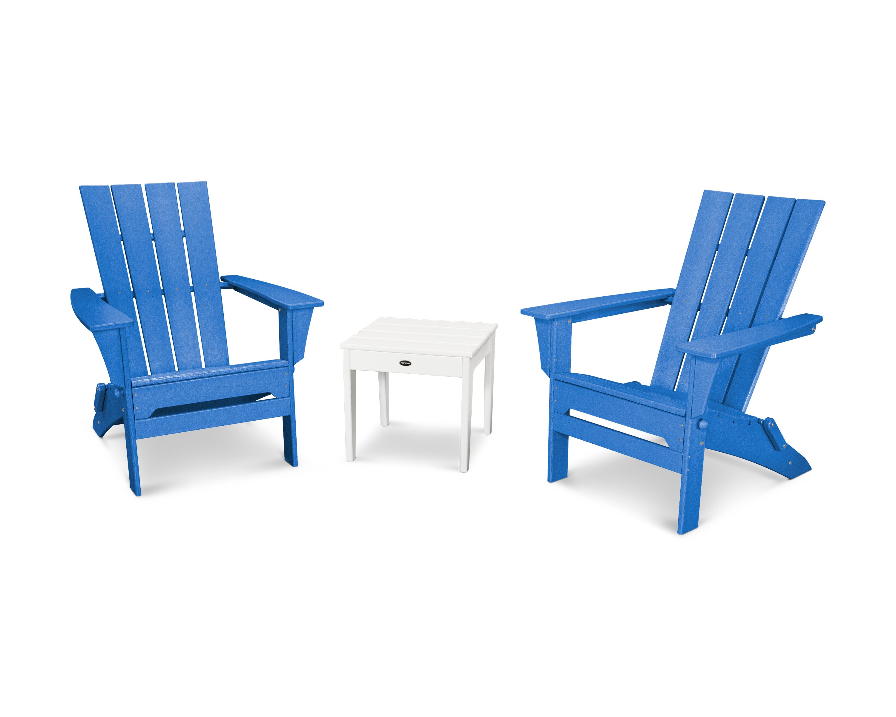 Quattro Folding Chair 3-Piece Adirondack Set in Pacific Blue / White