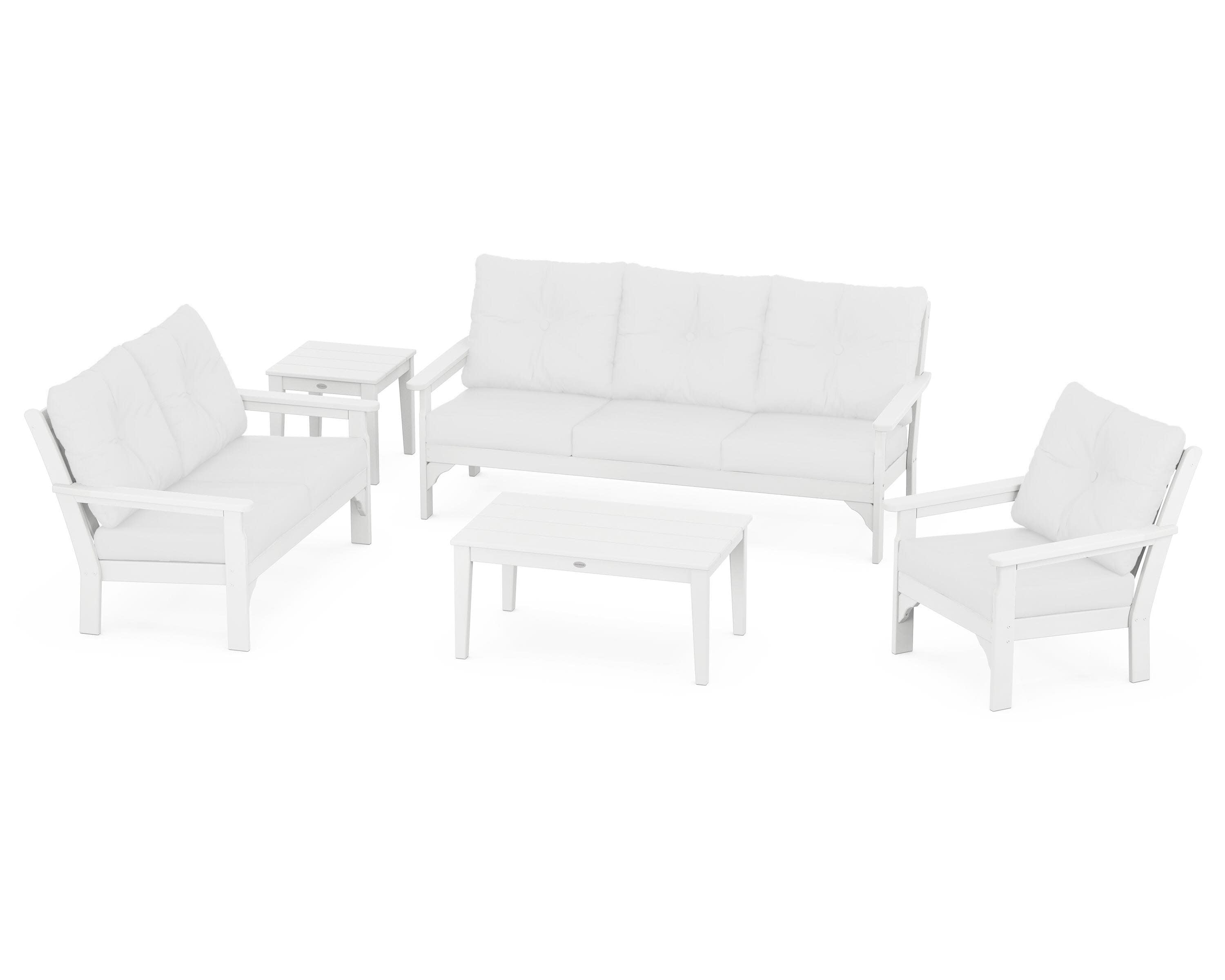 Vineyard 5 Piece Deep Seating Set in White / Natural