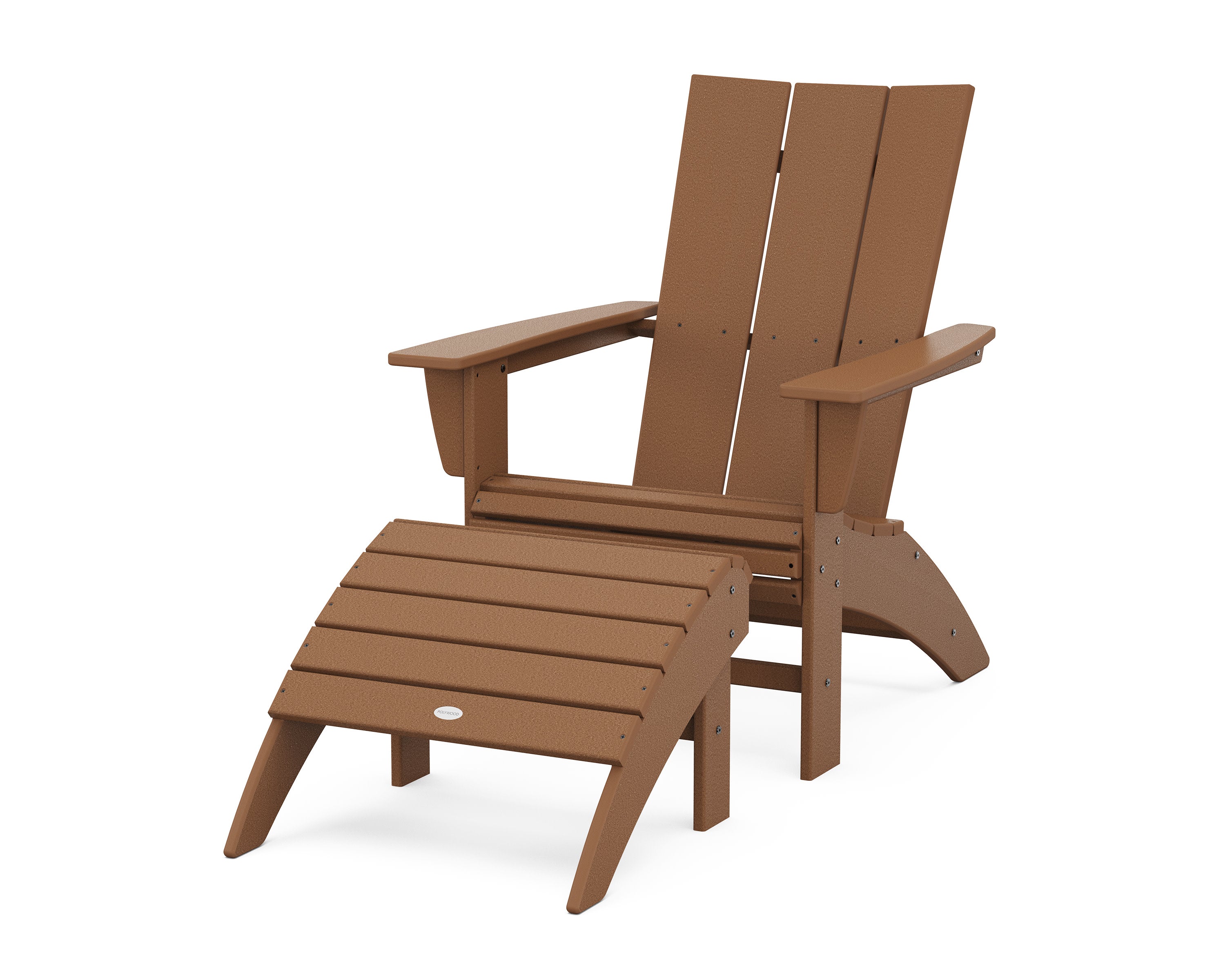Modern Curveback Adirondack Chair 2-Piece Set with Ottoman in Teak