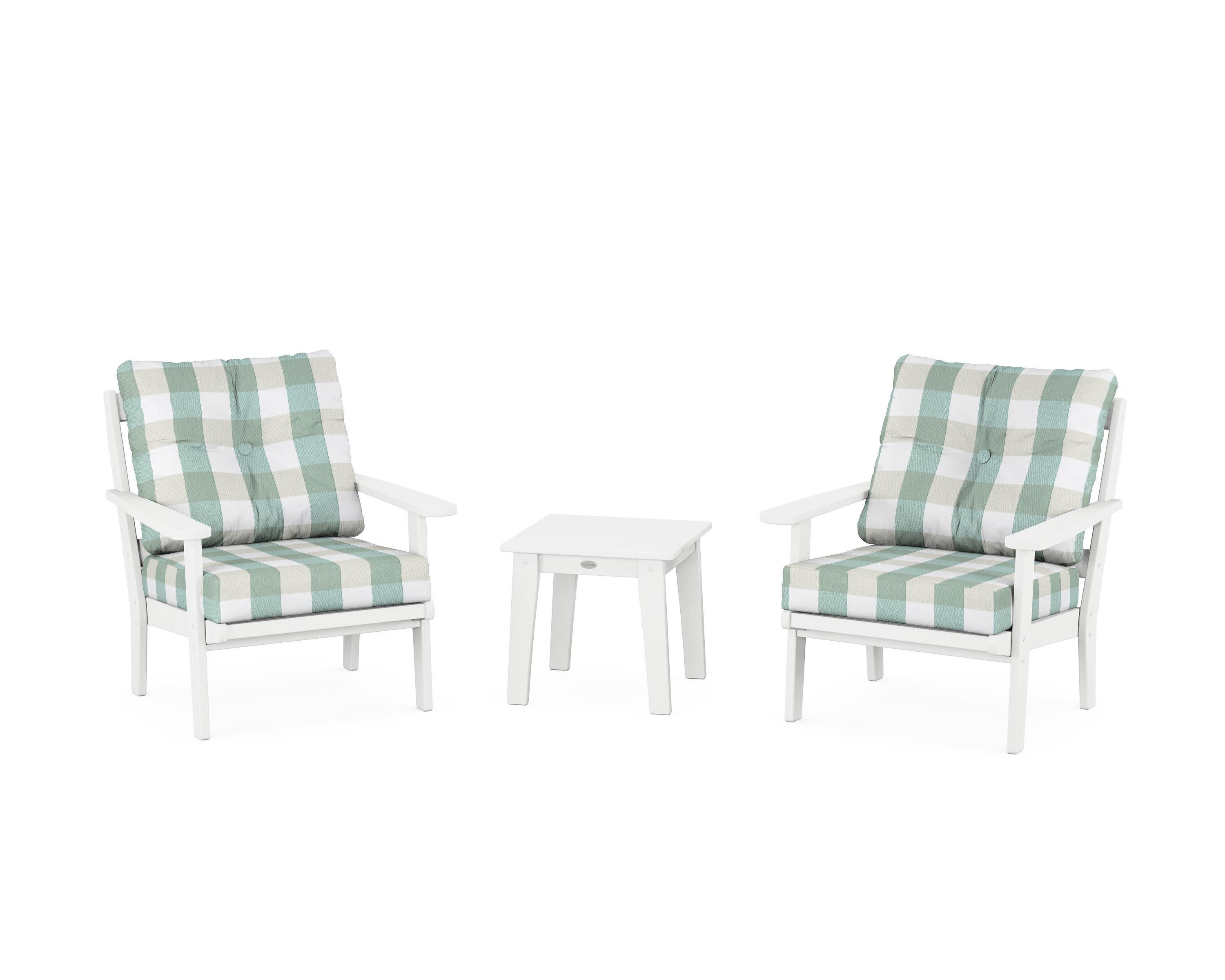 Mission 3-Piece Deep Seating Set in White / Buffalo Plaid Glacier Spa