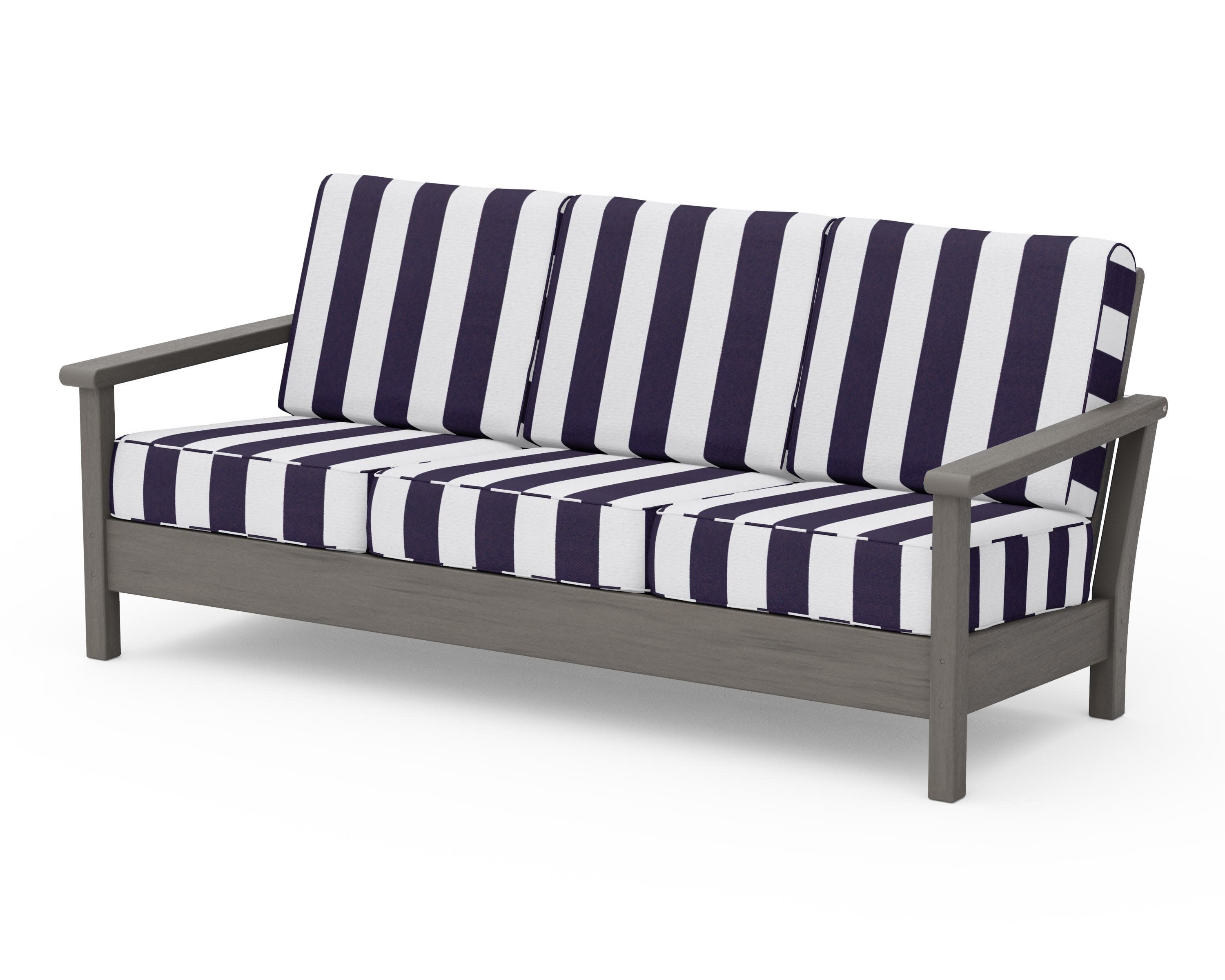 Harbour Deep Seating Sofa in Driftwood / Cabana Stripe Navy