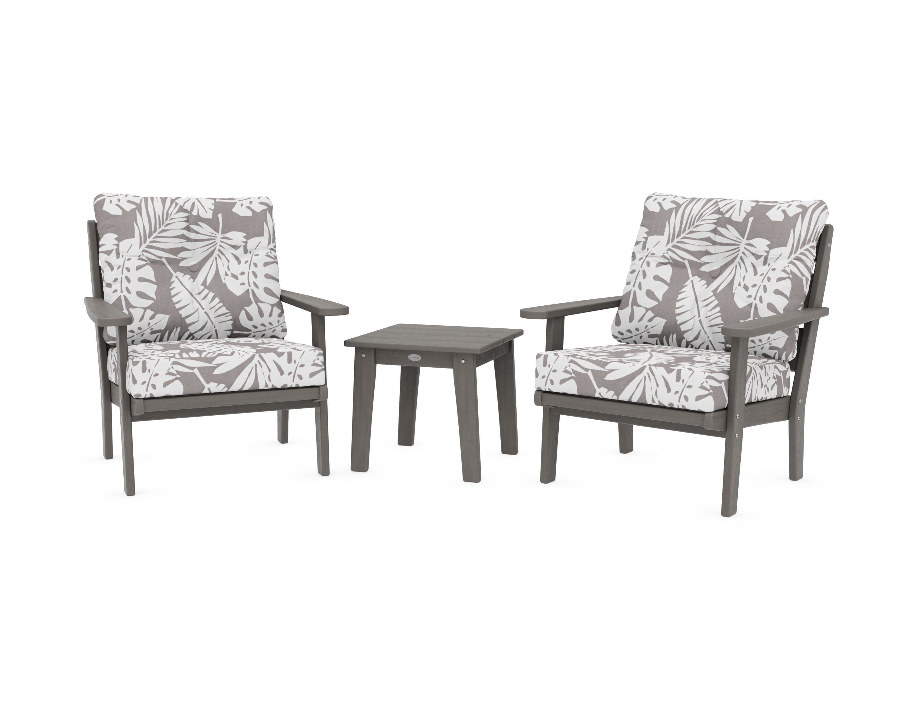 Lakeside 3-Piece Deep Seating Chair Set in Driftwood / Leaf Grey Mist