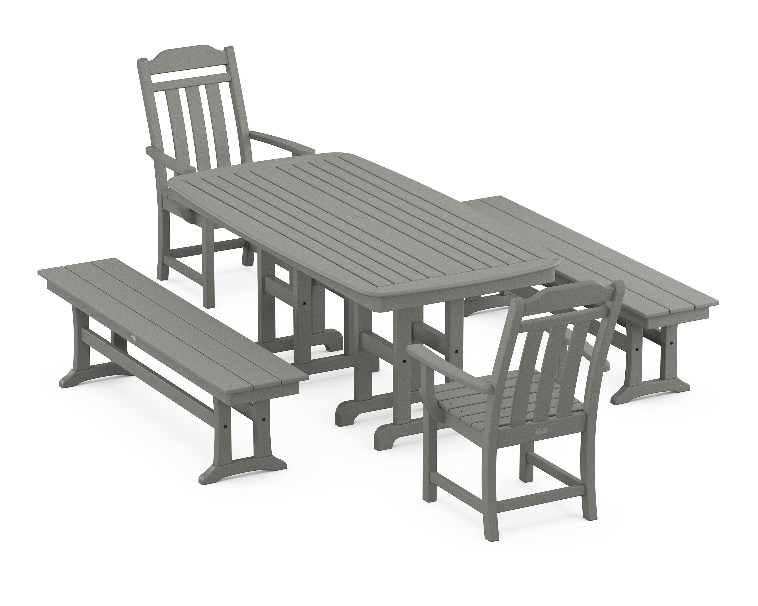 Cottage 5-Piece Dining Set with Benches in Slate Grey
