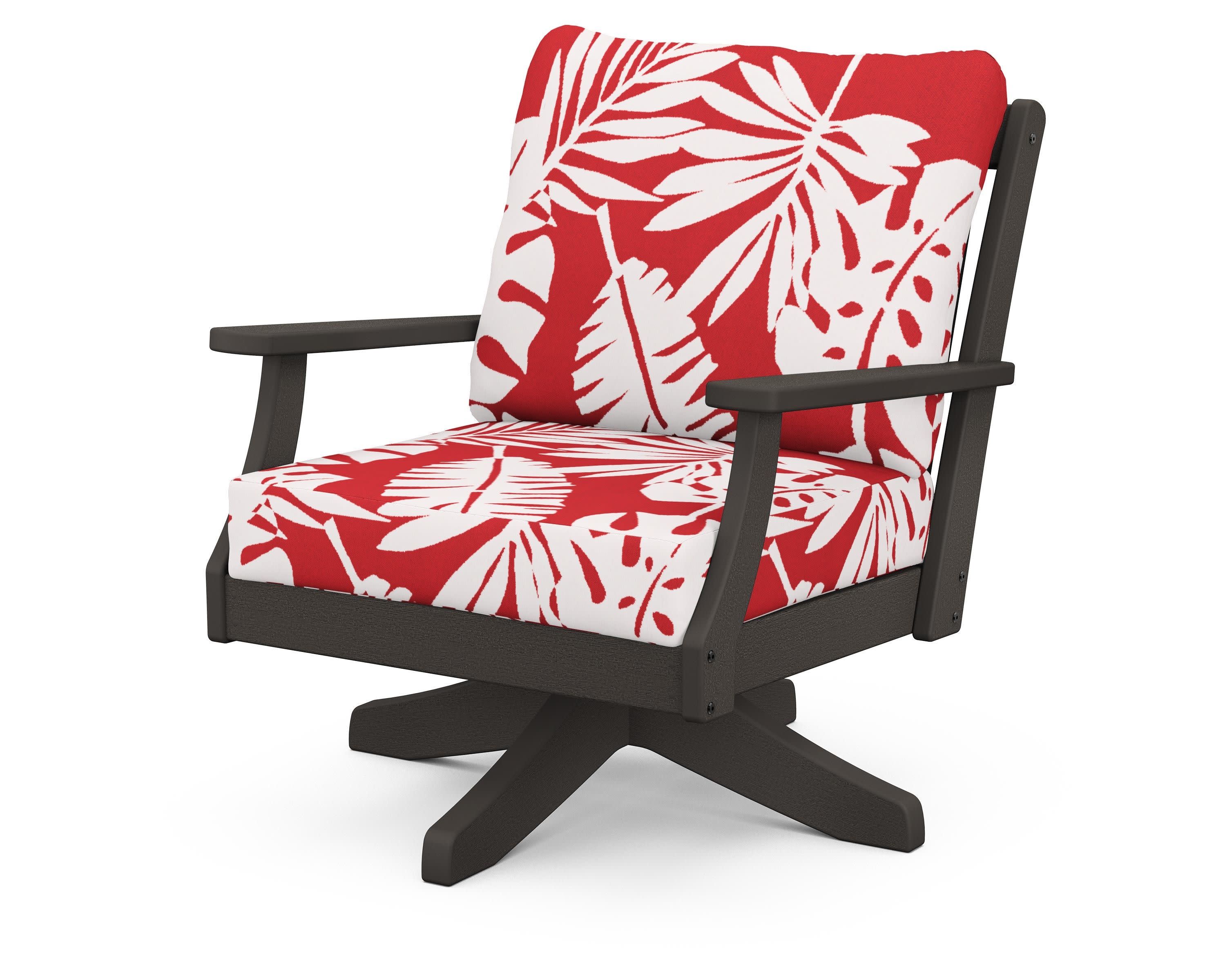 Braxton Deep Seating Swivel Chair in Vintage Coffee / Leaf Crimson