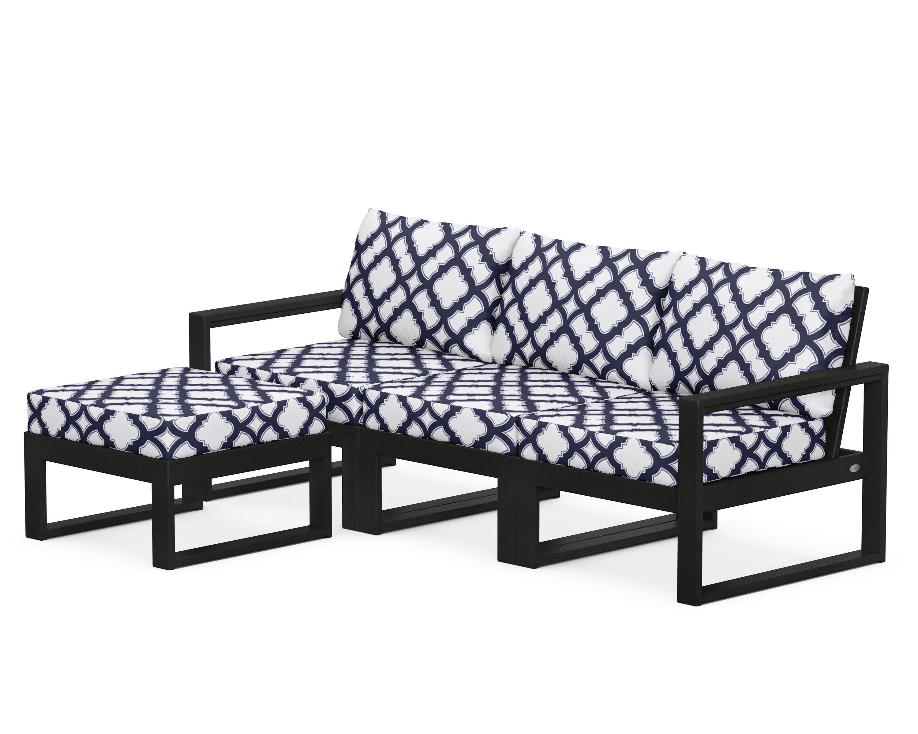 EDGE 4-Piece Modular Deep Seating Set with Ottoman in Black / Trellis Navy