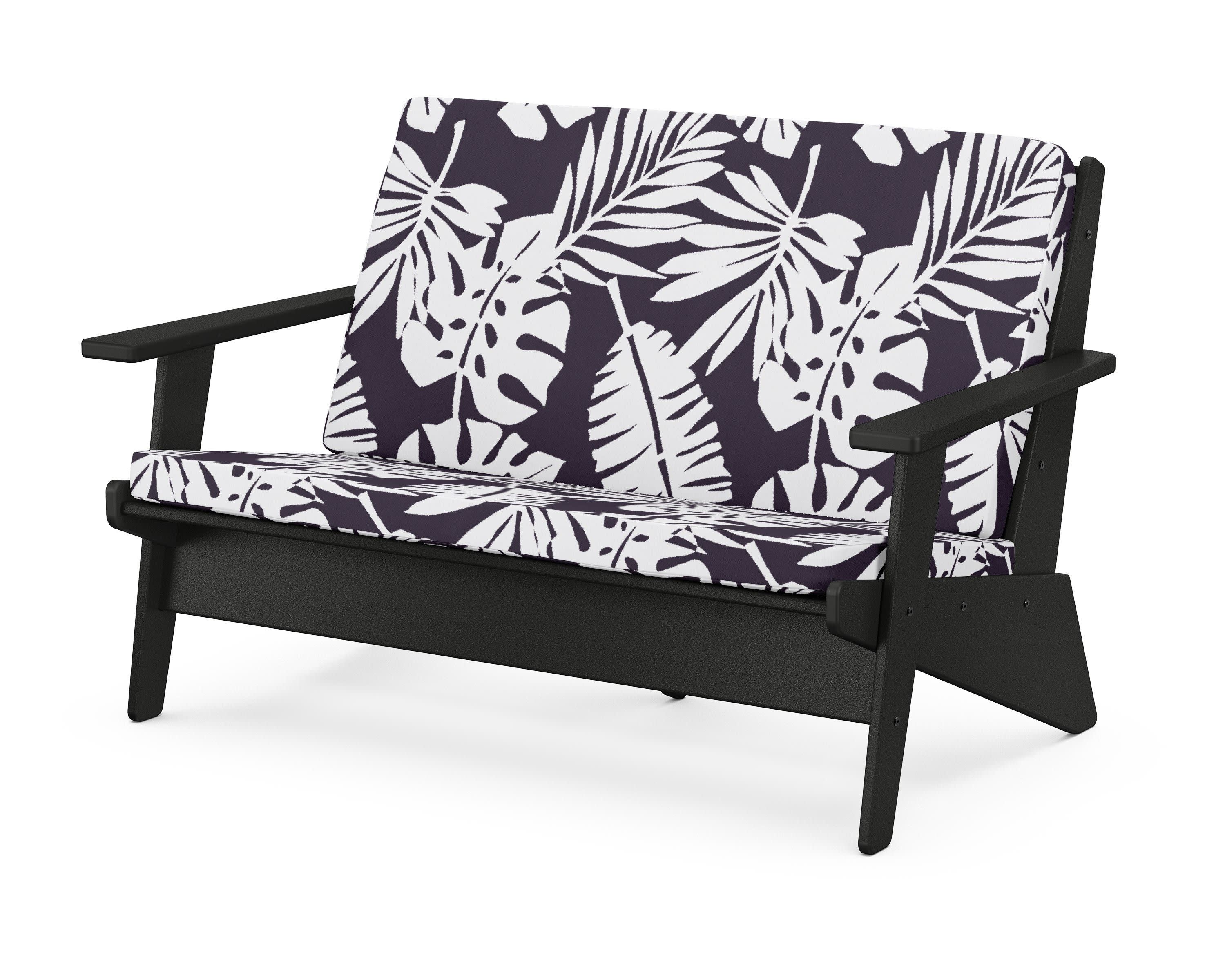 Riviera Modern Lounge Loveseat in Black / Leaf Navy