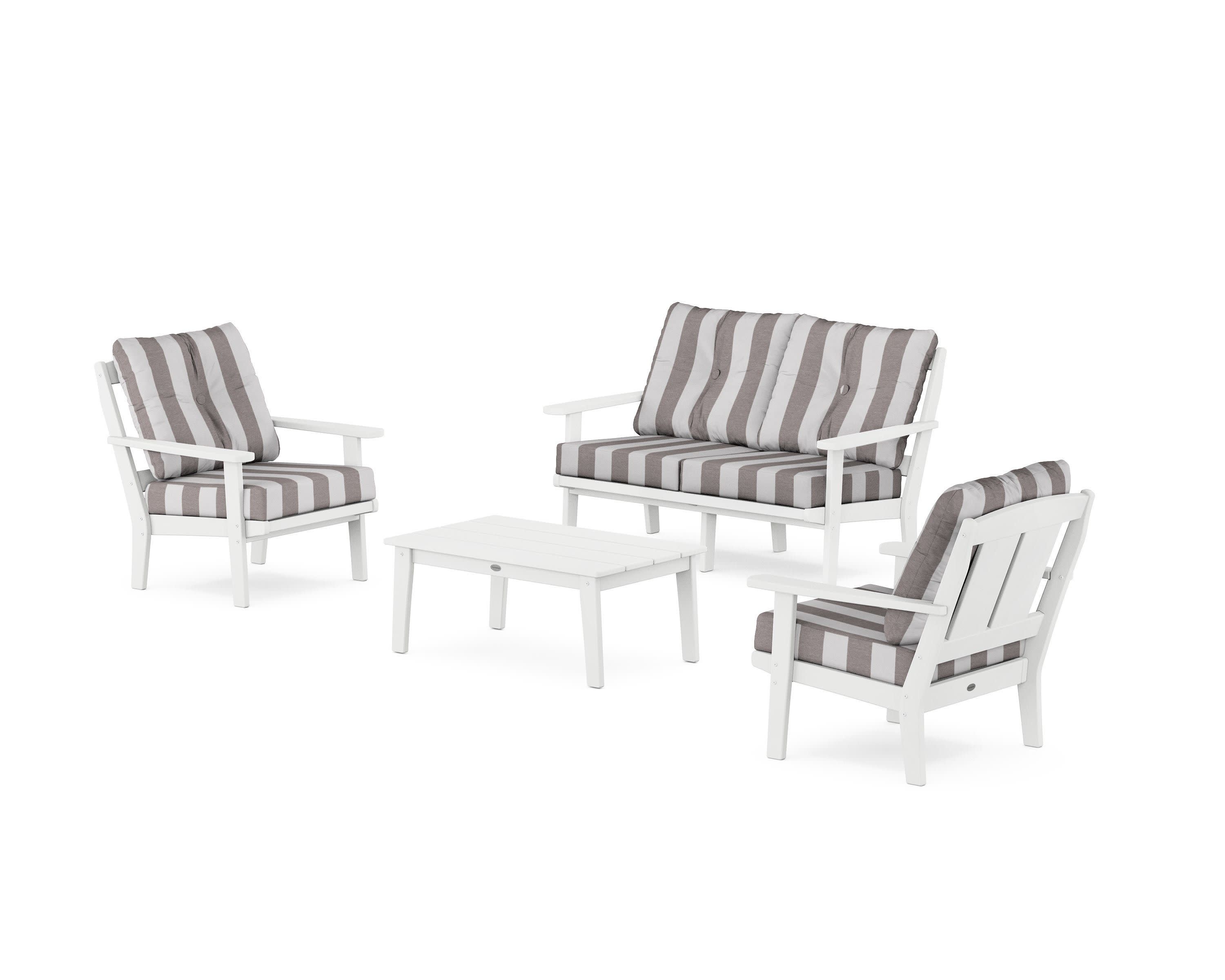 Mission 4-Piece Deep Seating Set with Loveseat in White / Cabana Stripe Grey Mist