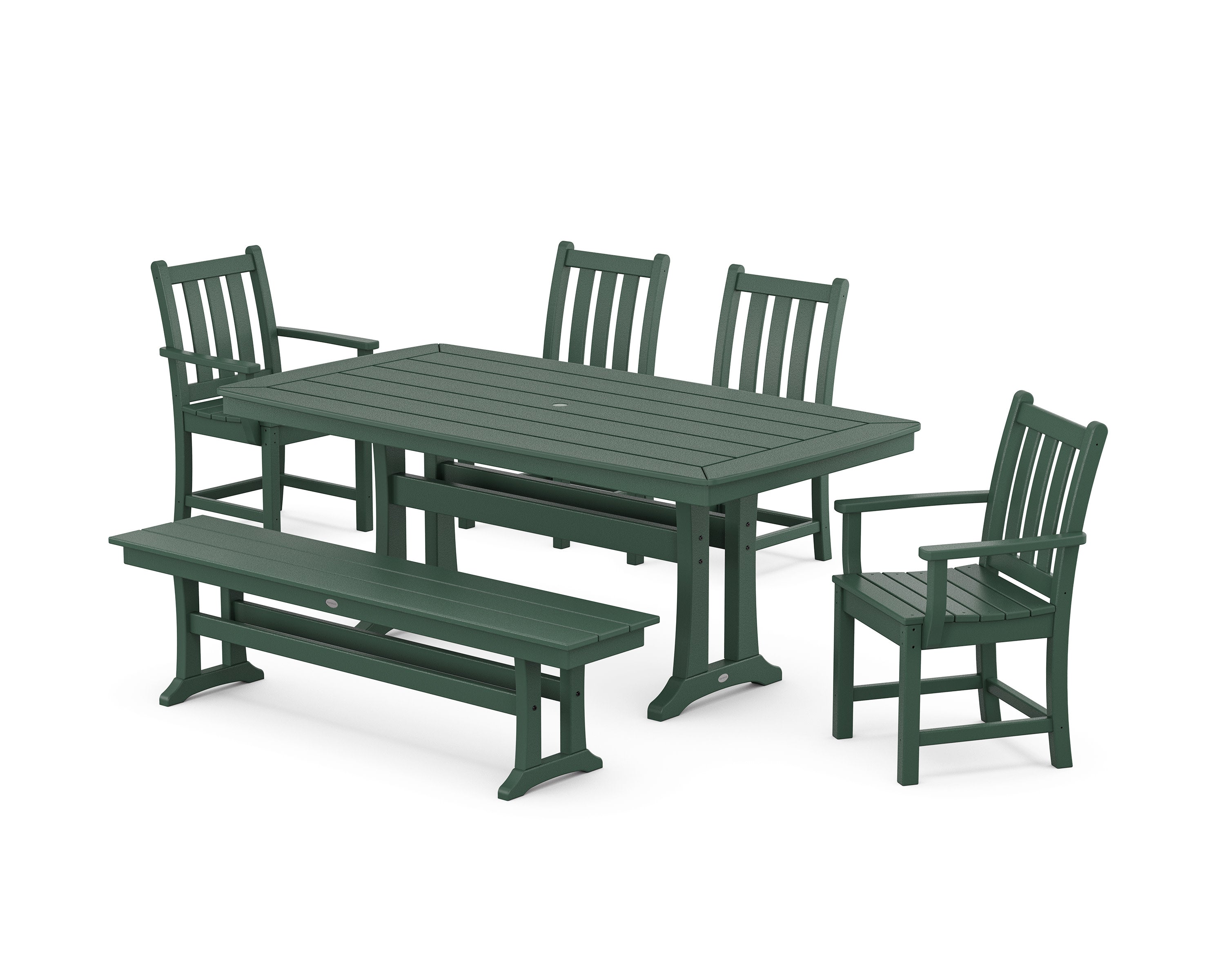 Traditional Garden 6-Piece Dining Set with Trestle Legs in Green