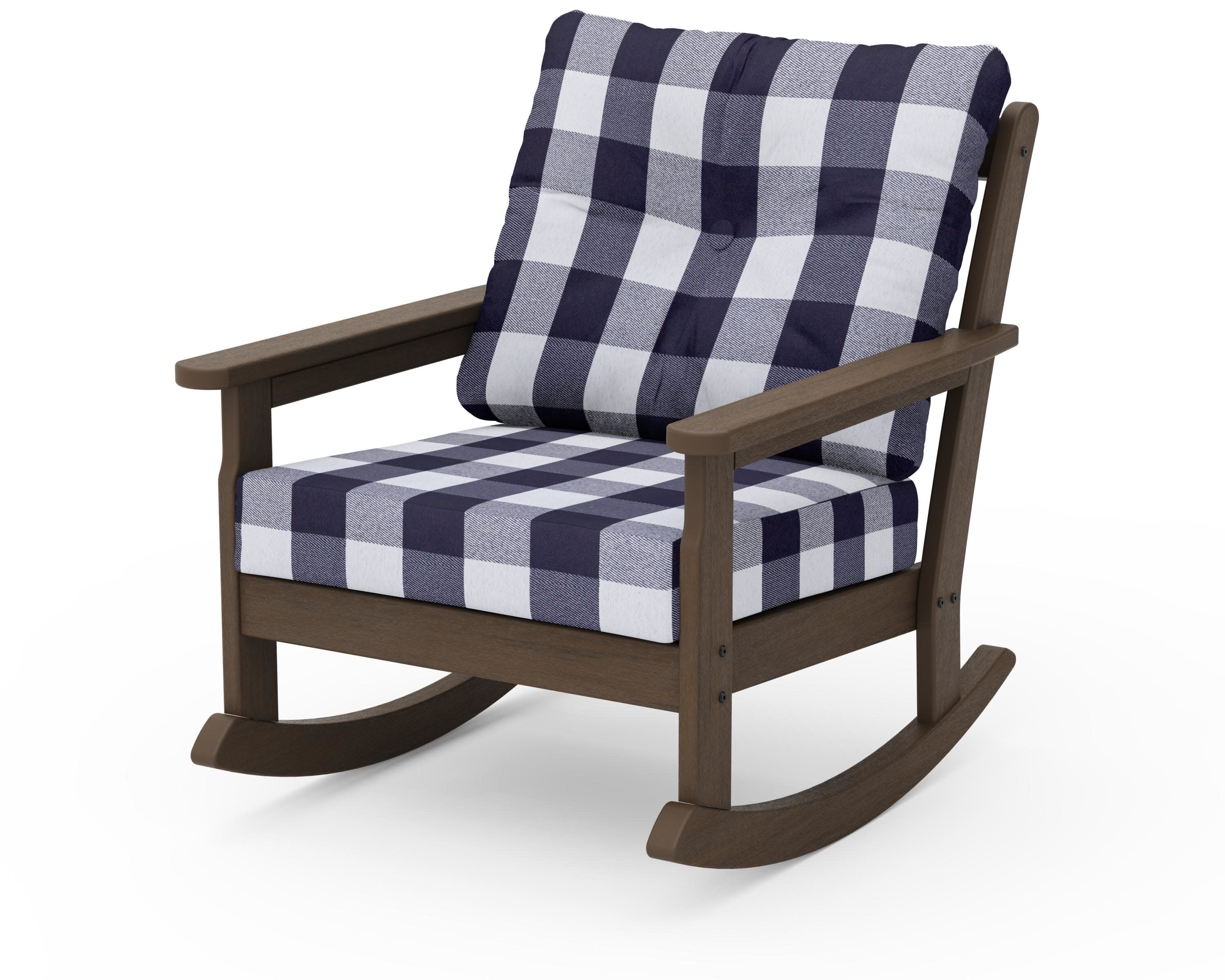 Vineyard Deep Seating Rocking Chair in Kona / Buffalo Plaid Navy