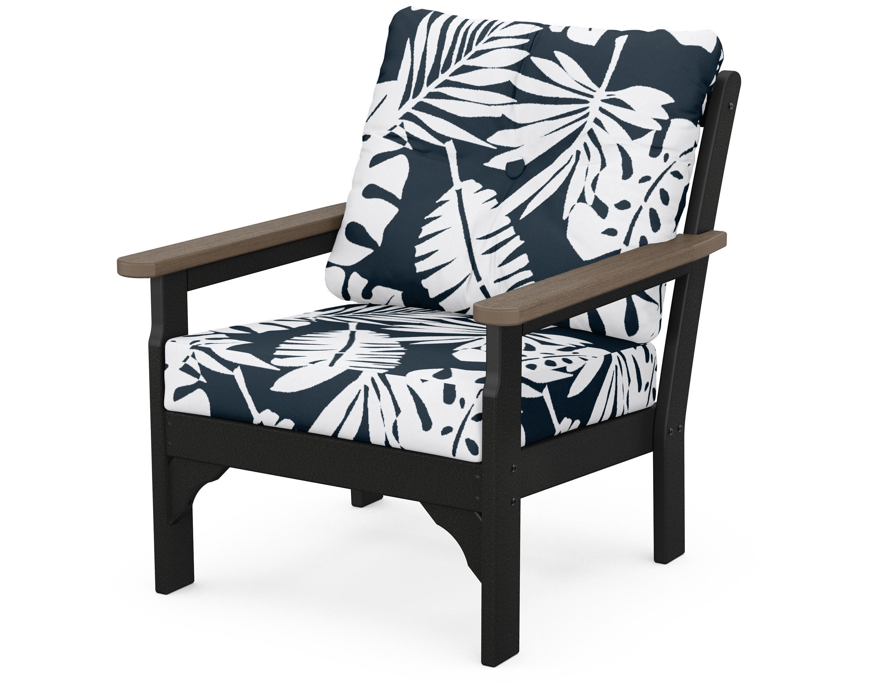 Vineyard Deep Seating Chair in White / Kona / Leaf Marine Indigo