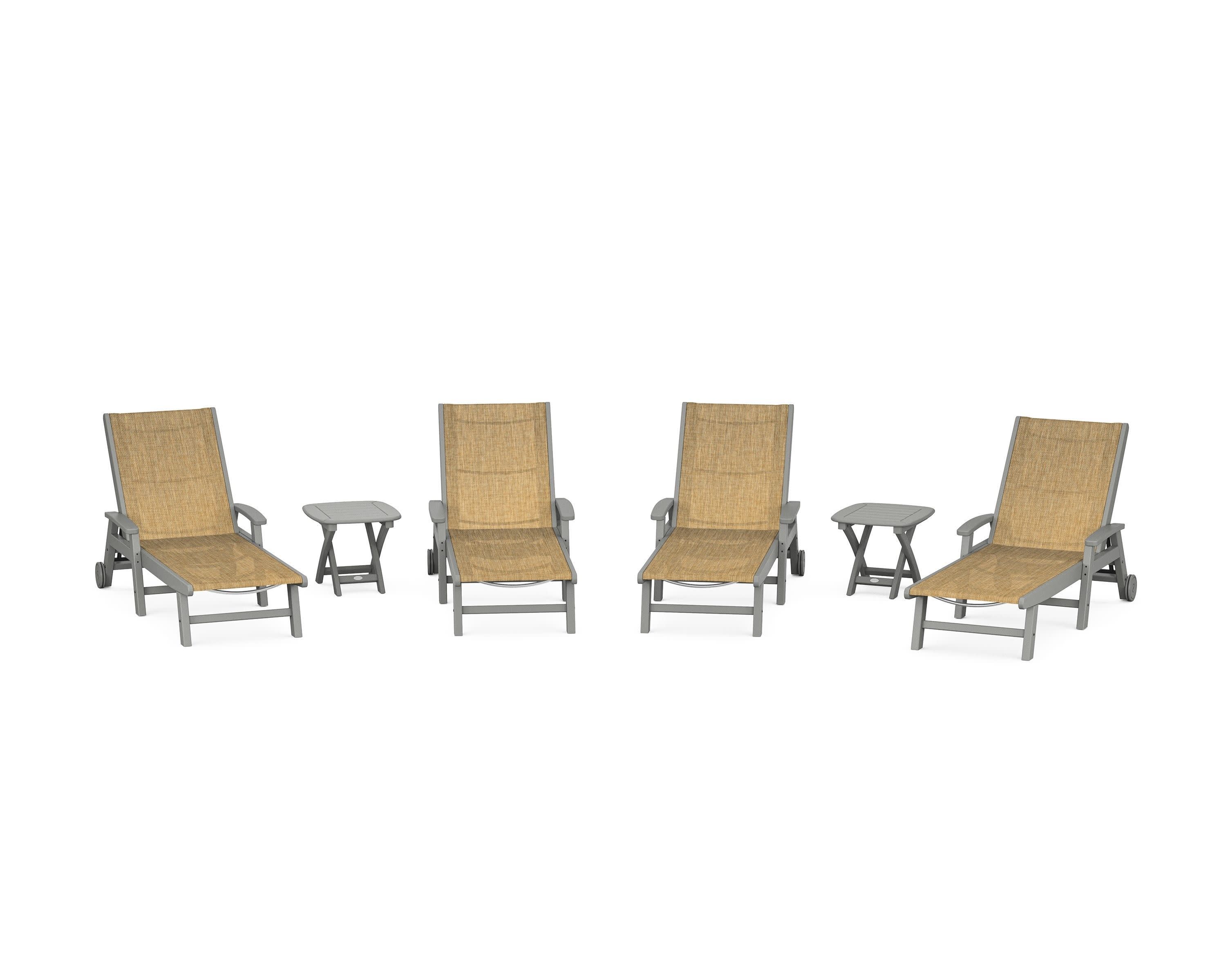 Coastal Chaise 6-Piece Set with Wheels in Slate Grey / Burlap Sling
