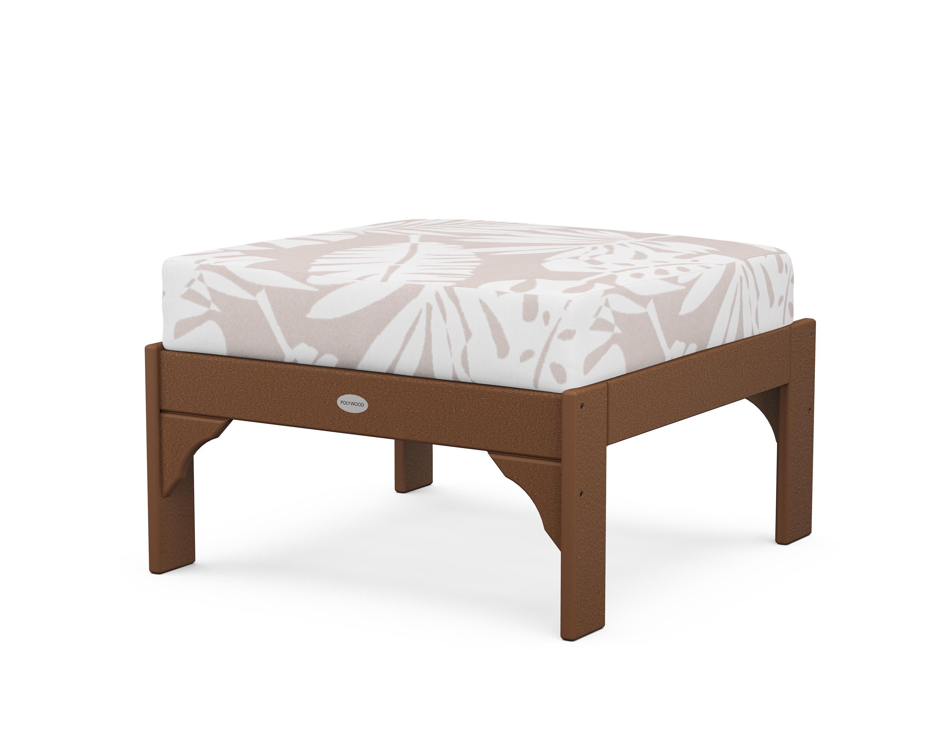 Vineyard Deep Seating Ottoman in Teak / Leaf Dune Burlap