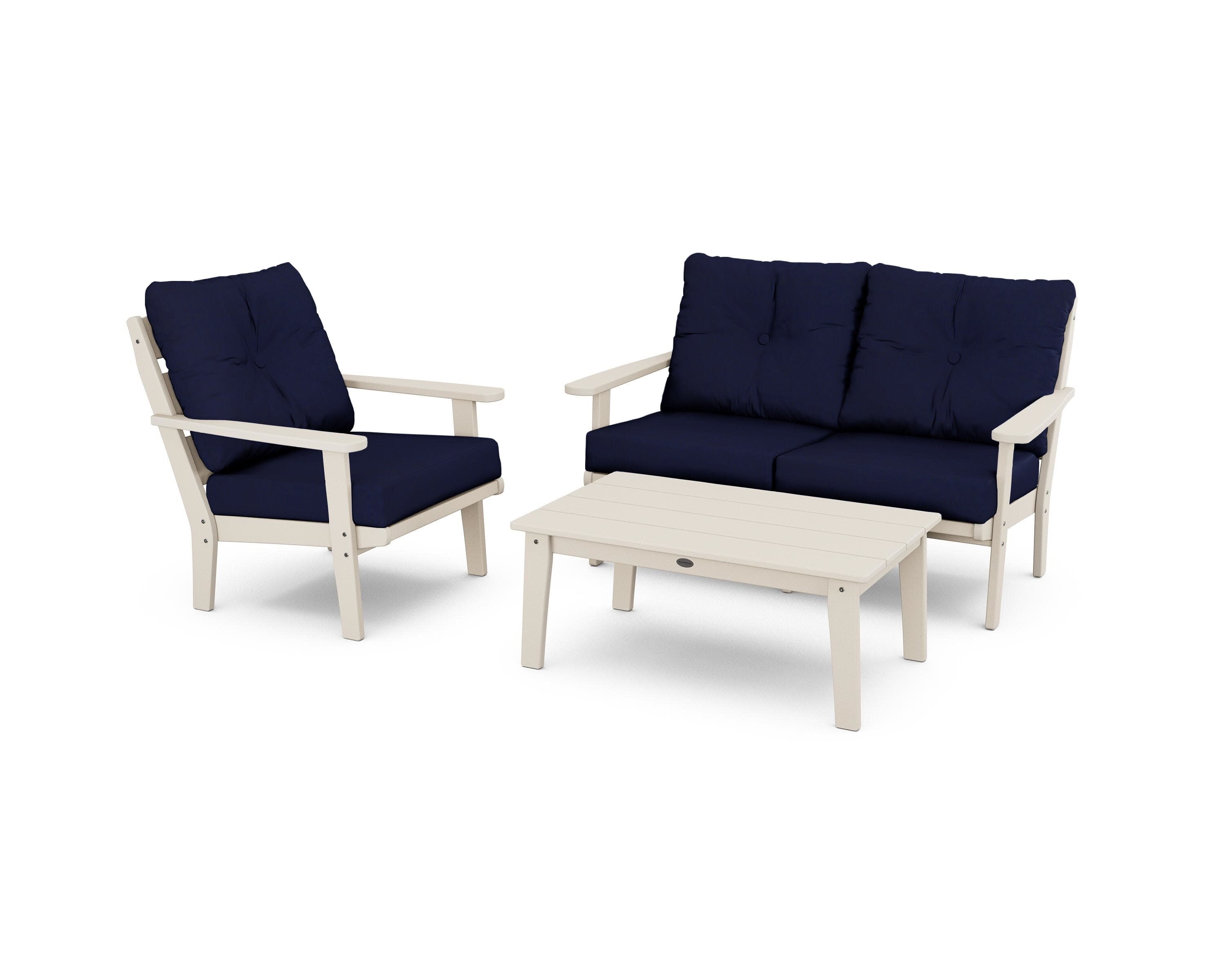 Lakeside 3-Piece Deep Seating Set in Sand / Navy