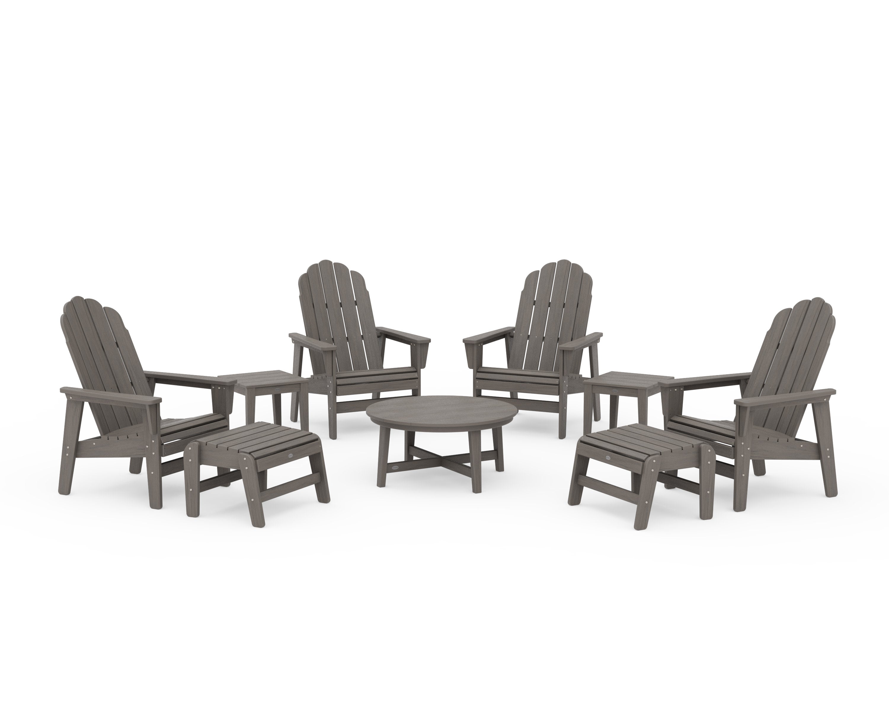 Vineyard Grand Upright Adirondack 9-Piece Conversation Set in Driftwood