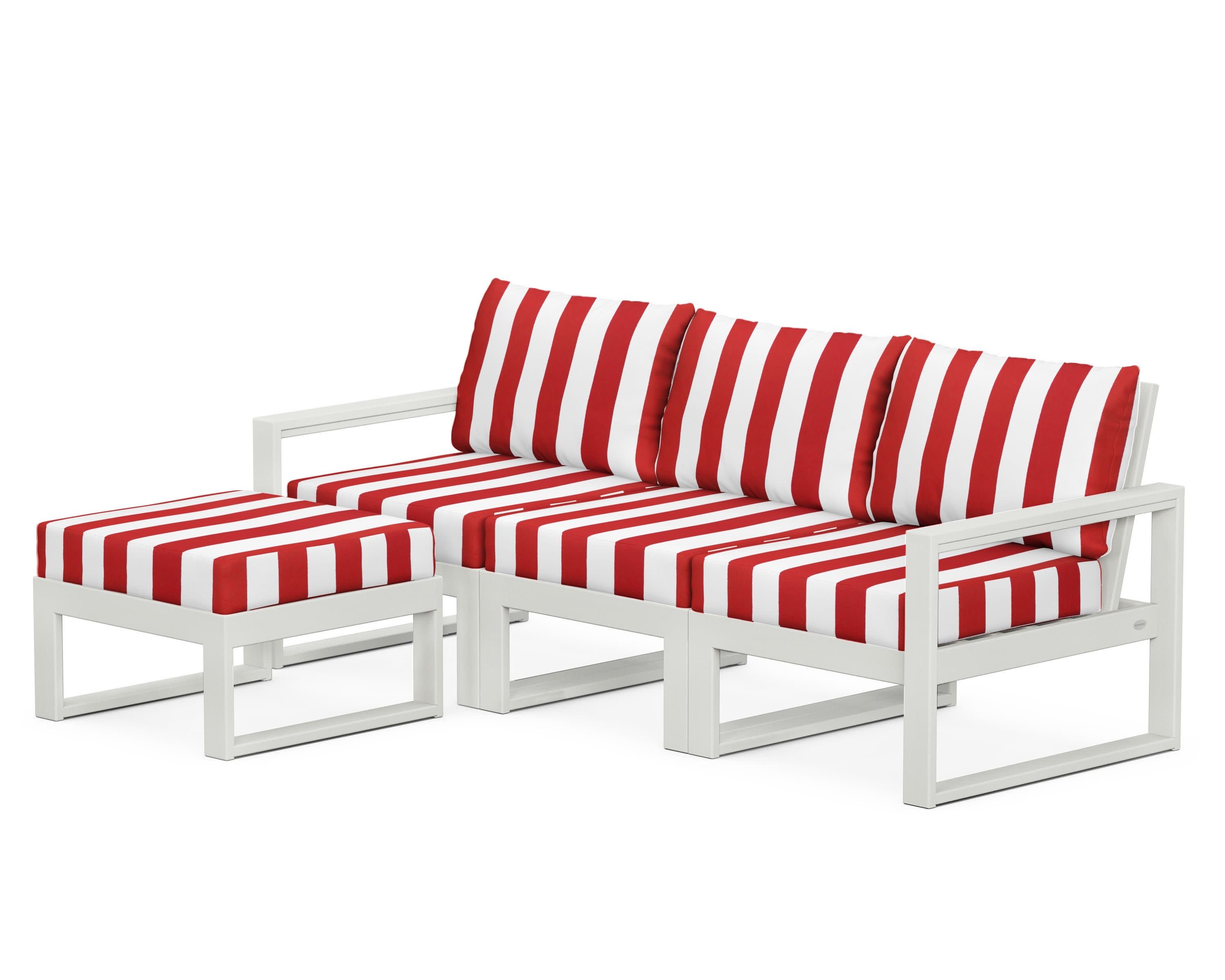 EDGE 4-Piece Modular Deep Seating Set with Ottoman in Vintage White / Cabana Stripe Crimson