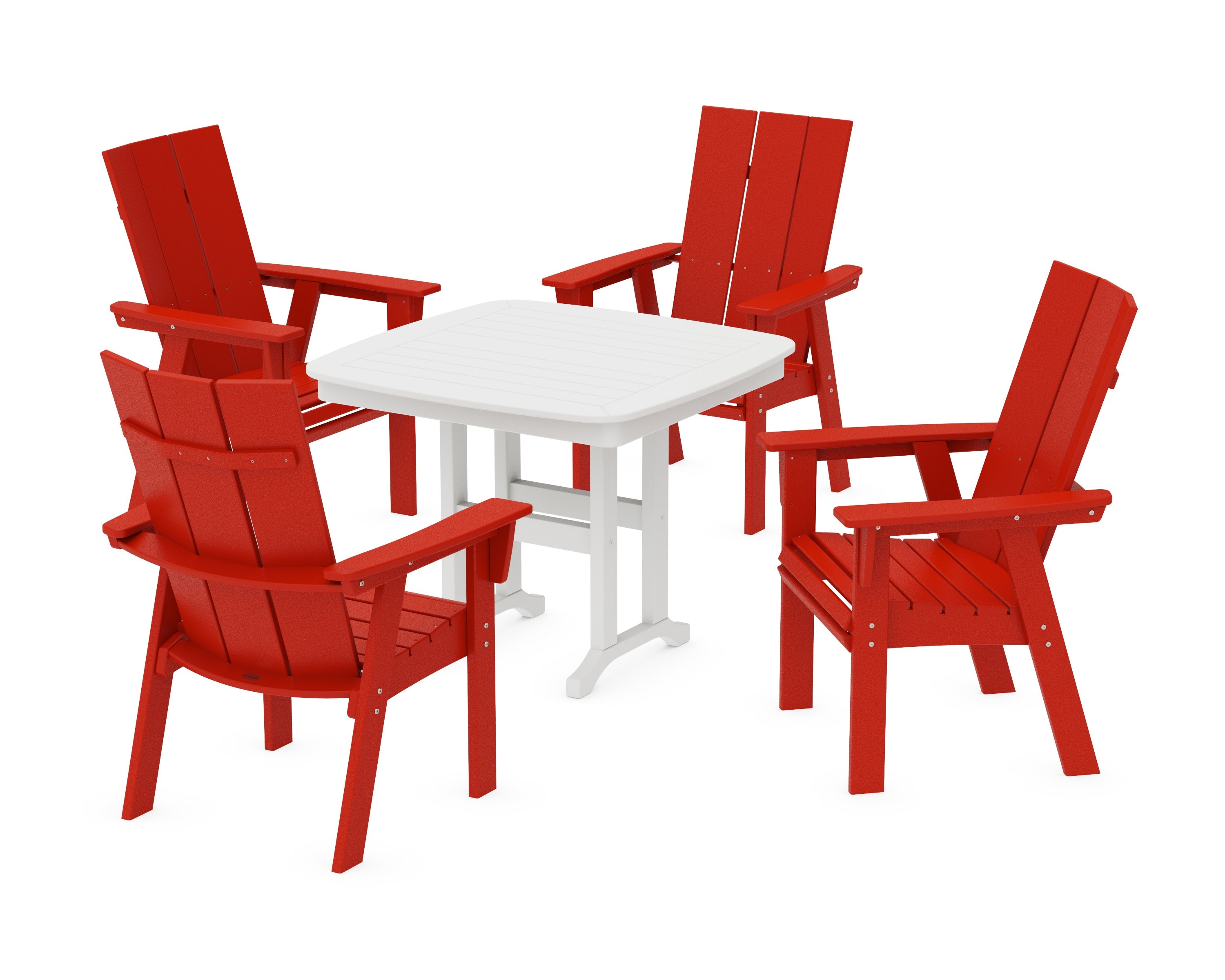 Modern Curveback Adirondack 5-Piece Dining Set in Sunset Red / White
