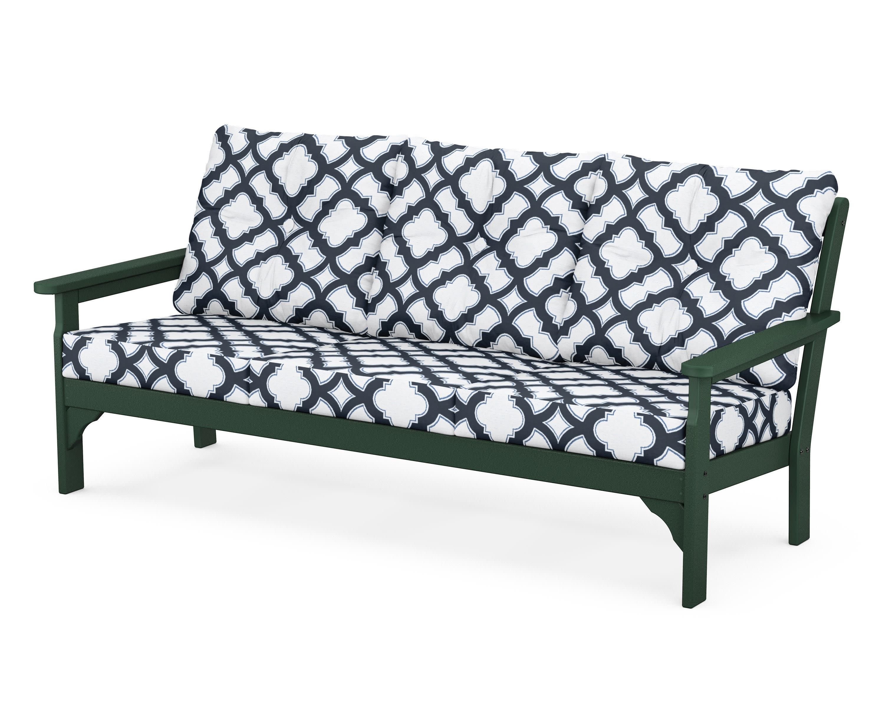 Vineyard Deep Seating Sofa in Green / Trellis Marine Indigo