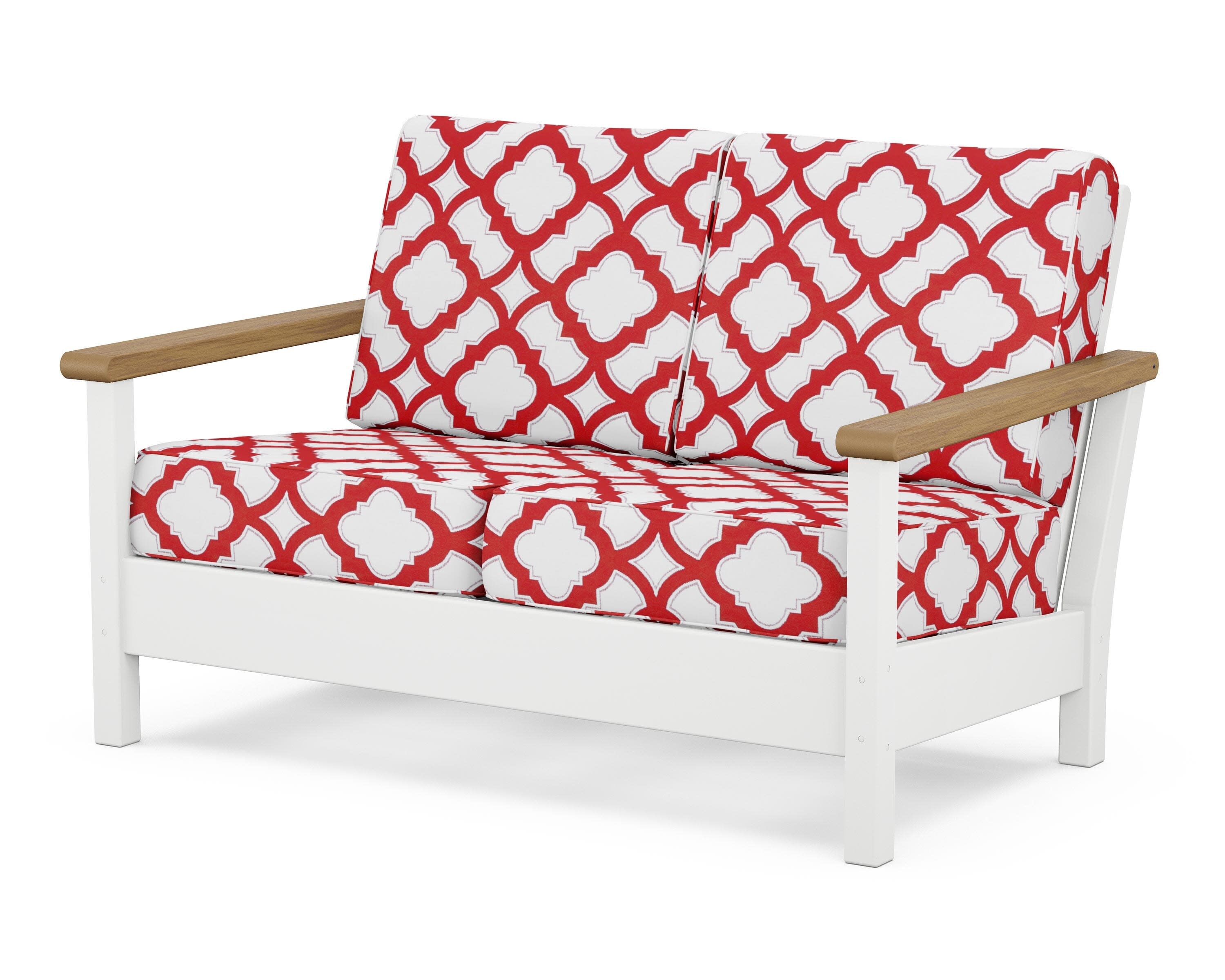 Harbour Deep Seating Loveseat in White / Natural / Trellis Crimson