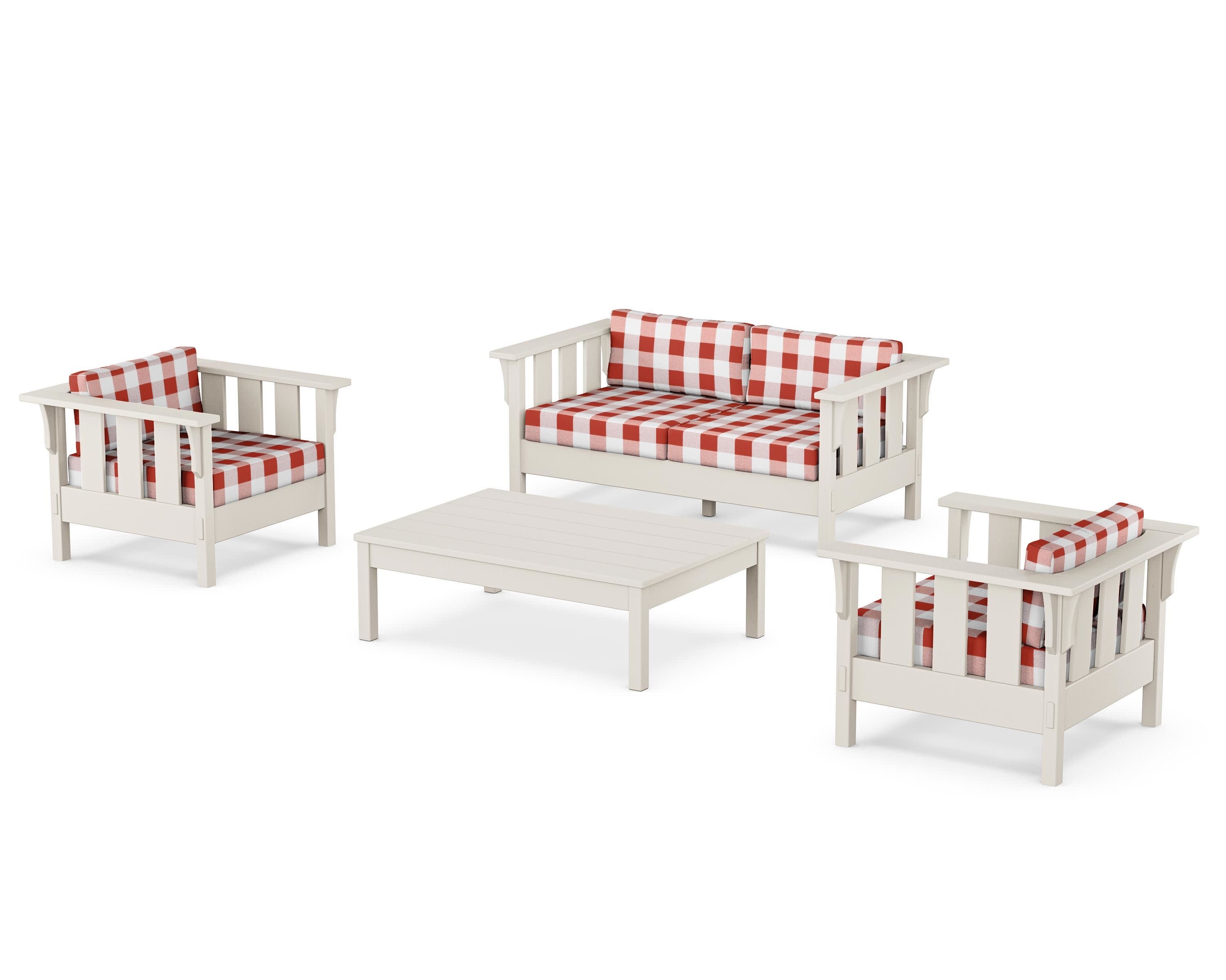Acadia 4-Piece Deep Seating Set with Loveseat in Sand / Buffalo Plaid Crimson