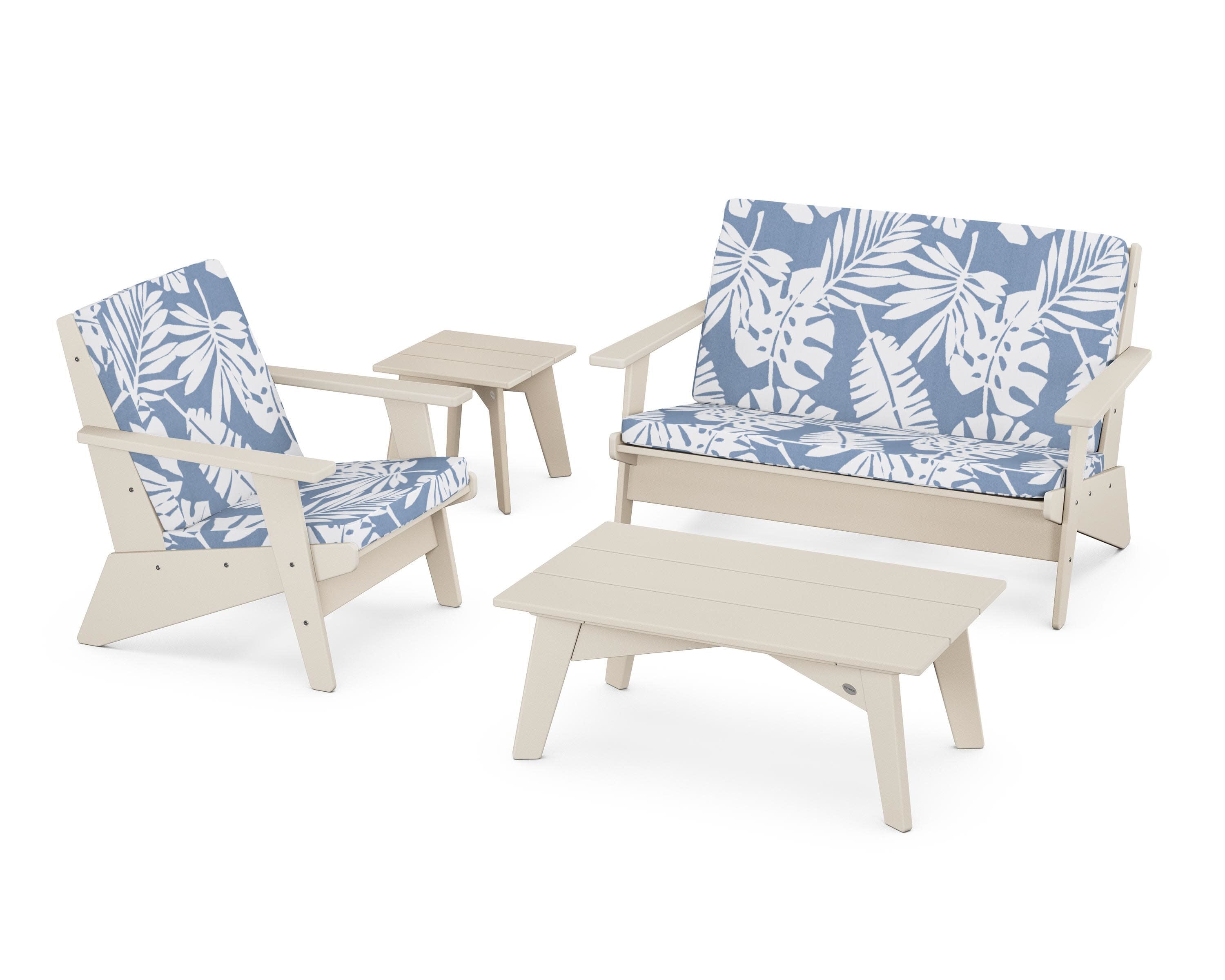 Riviera Modern Lounge 4-Piece Set in Sand / Leaf Sky Blue