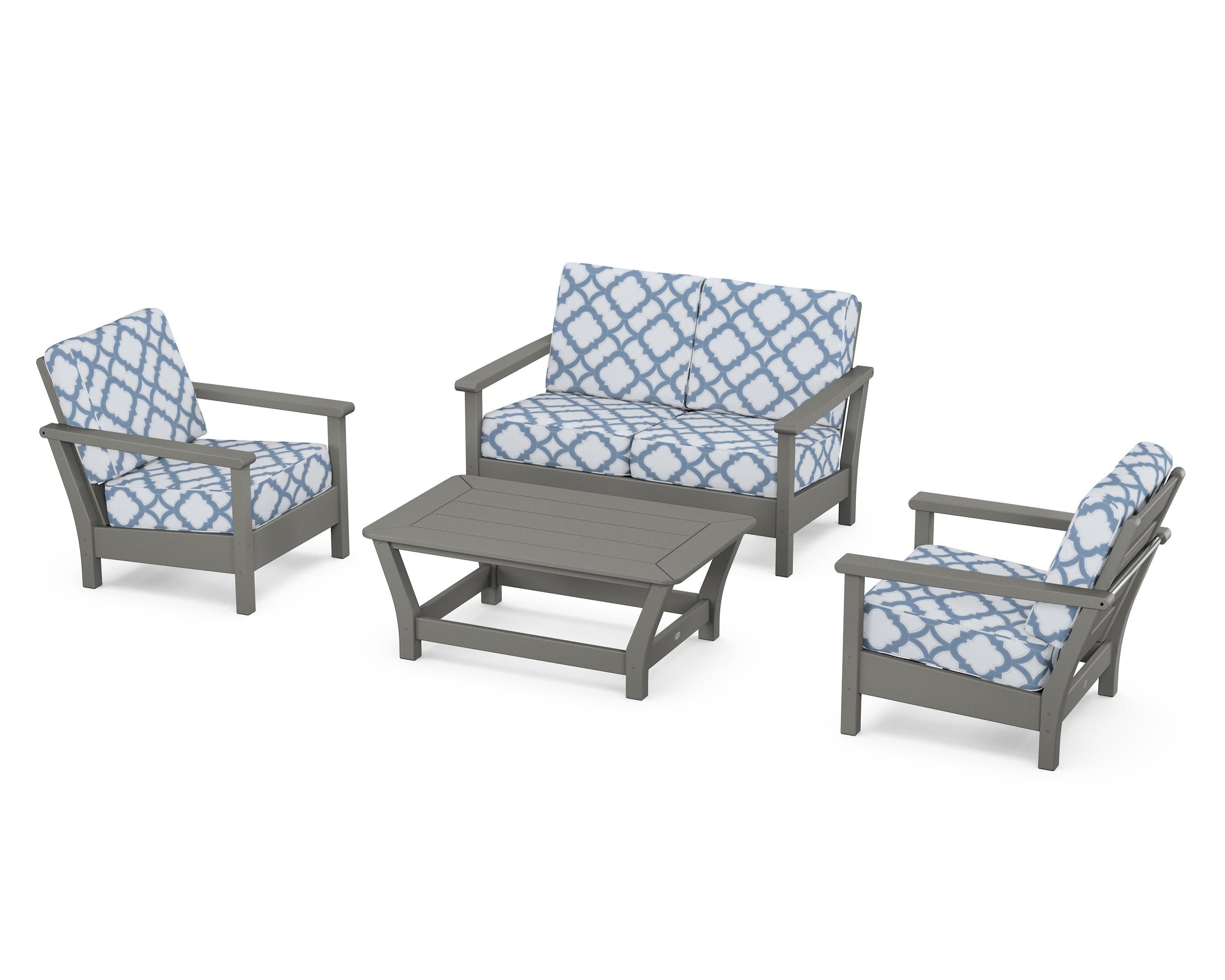 Harbour 4-Piece Deep Seating Set in Slate Grey / Trellis Sky Blue