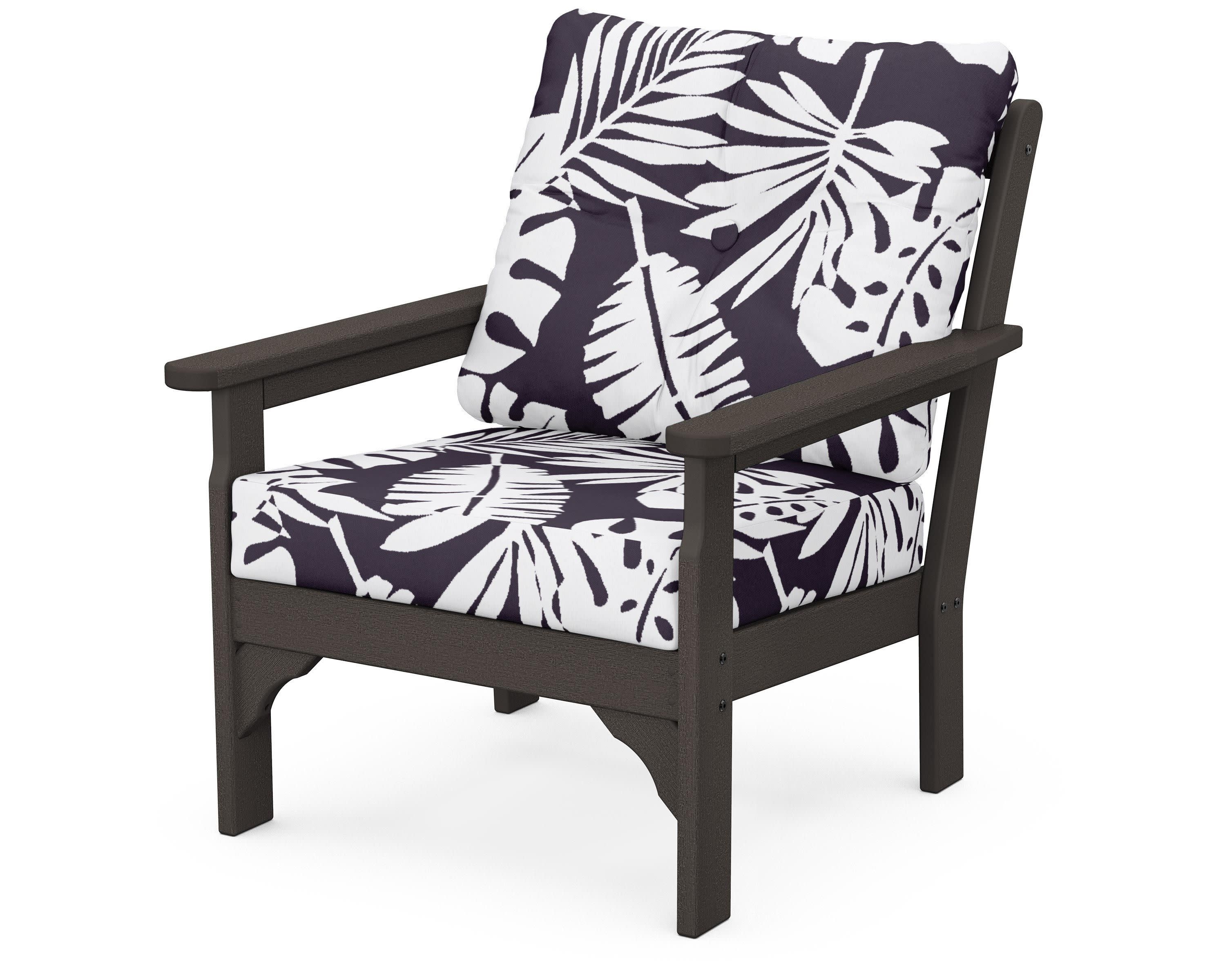 Vineyard Deep Seating Chair in Vintage Coffee / Leaf Navy