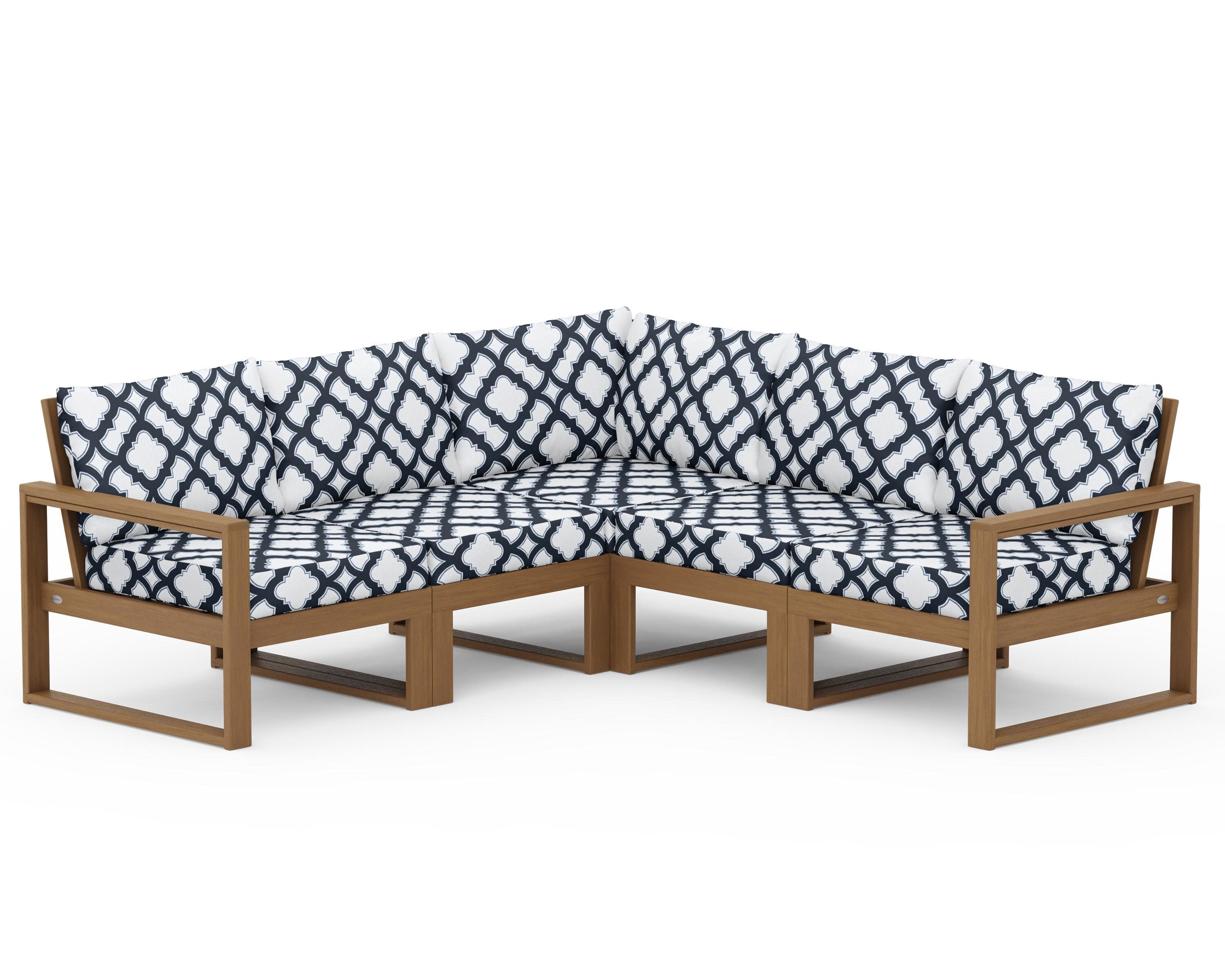 EDGE 5-Piece Modular Deep Seating Set in Natural / Trellis Marine Indigo