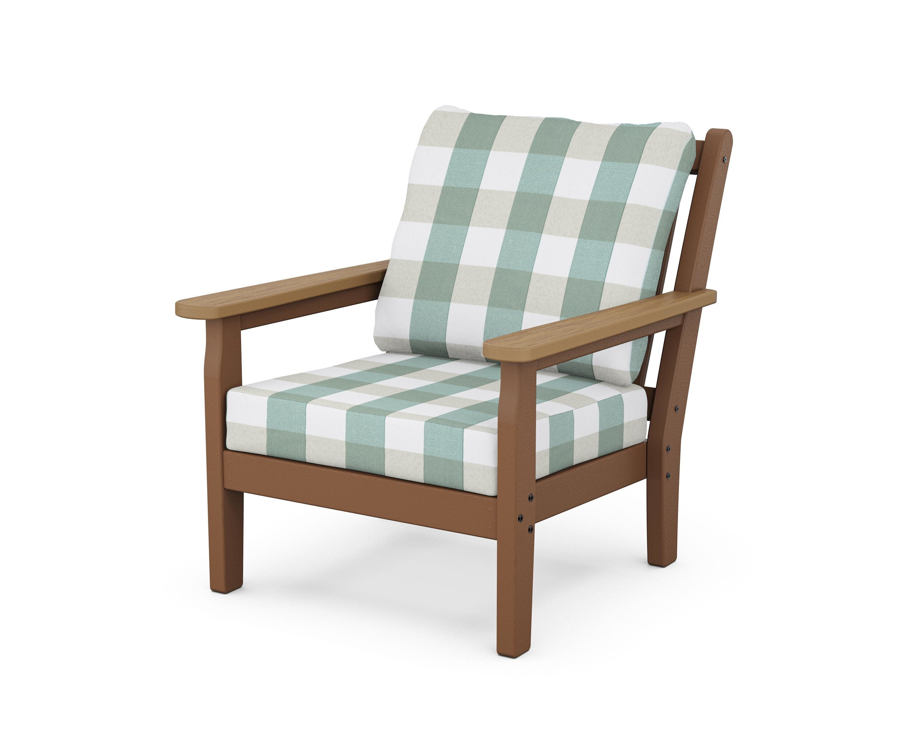 Chippendale Deep Seating Chair in Teak / Natural / Buffalo Plaid Glacier Spa