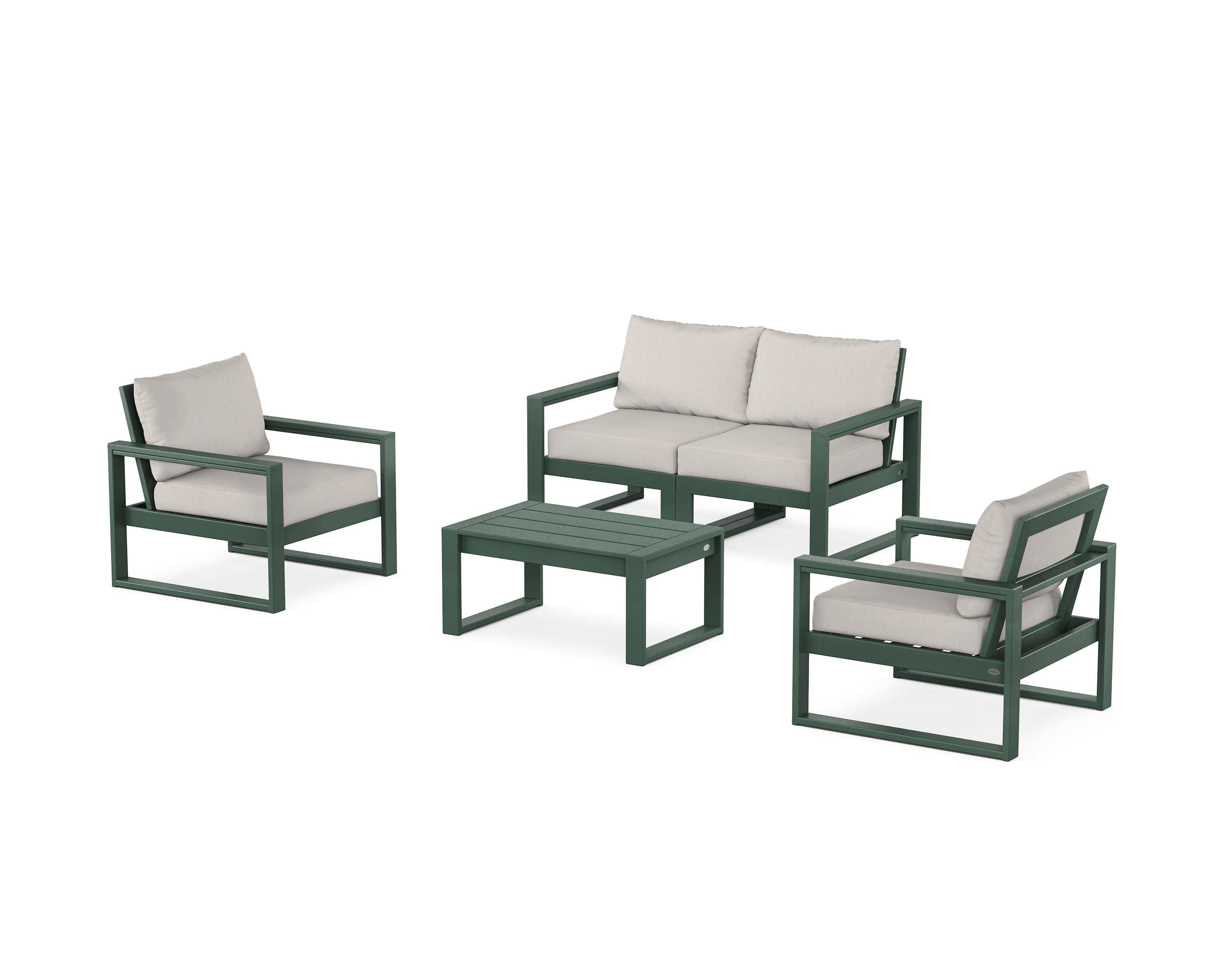 EDGE Sectional 4-Piece Deep Seating Set with Loveseat in Green / Cast Ash