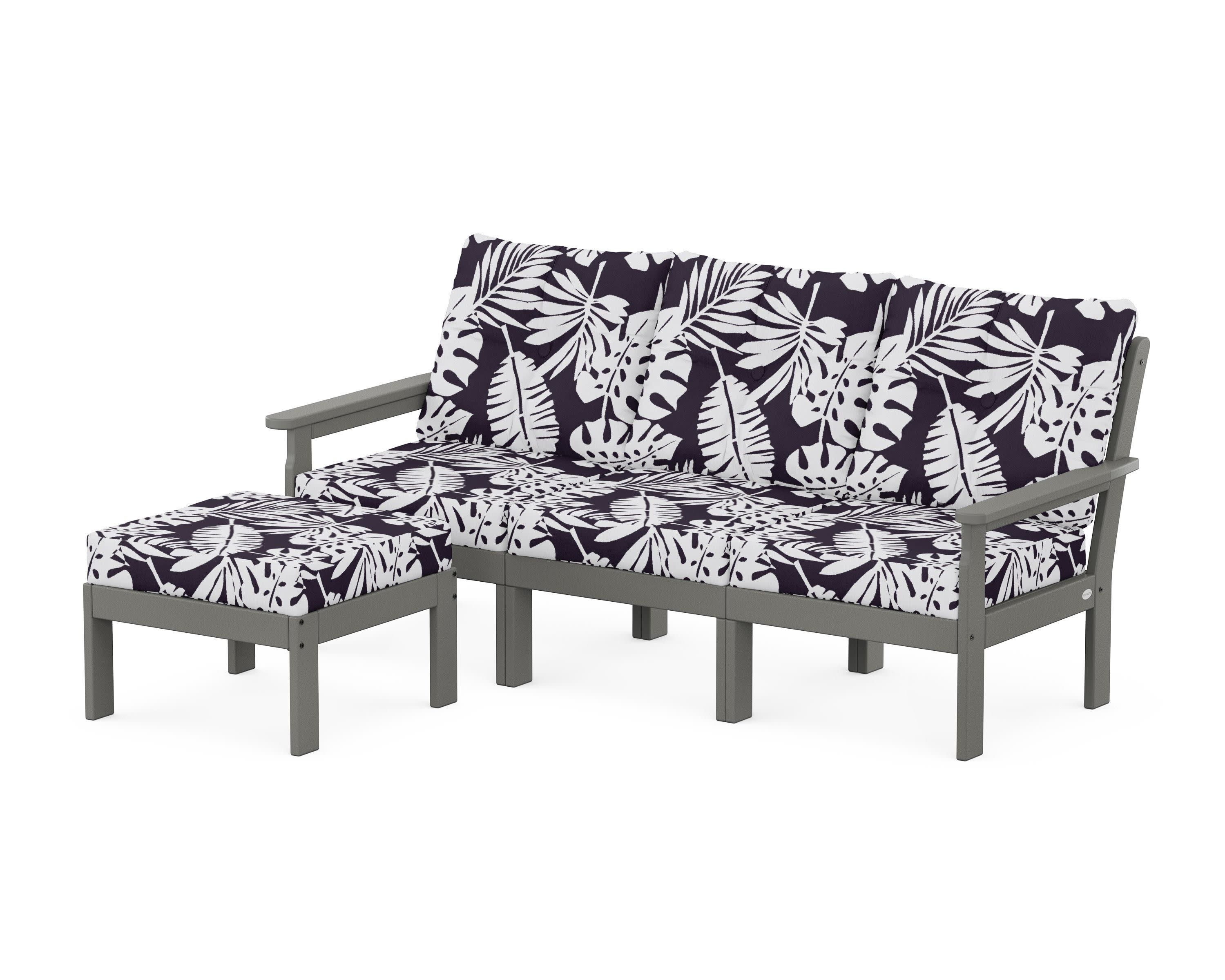 Vineyard 4-Piece Sectional with Ottoman in Slate Grey / Leaf Navy