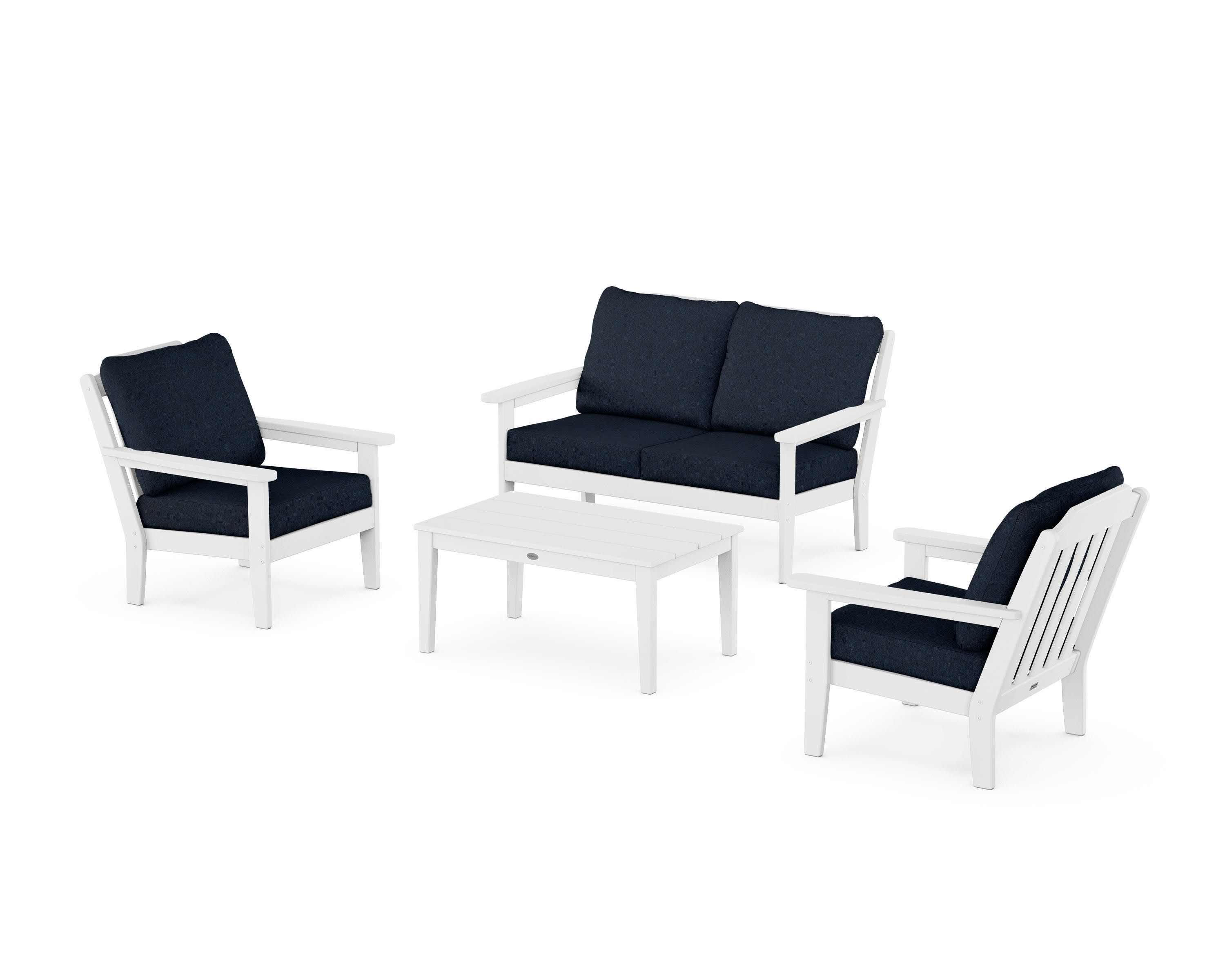 Cottage 4-Piece Deep Seating Set with Loveseat in White / Marine Indigo