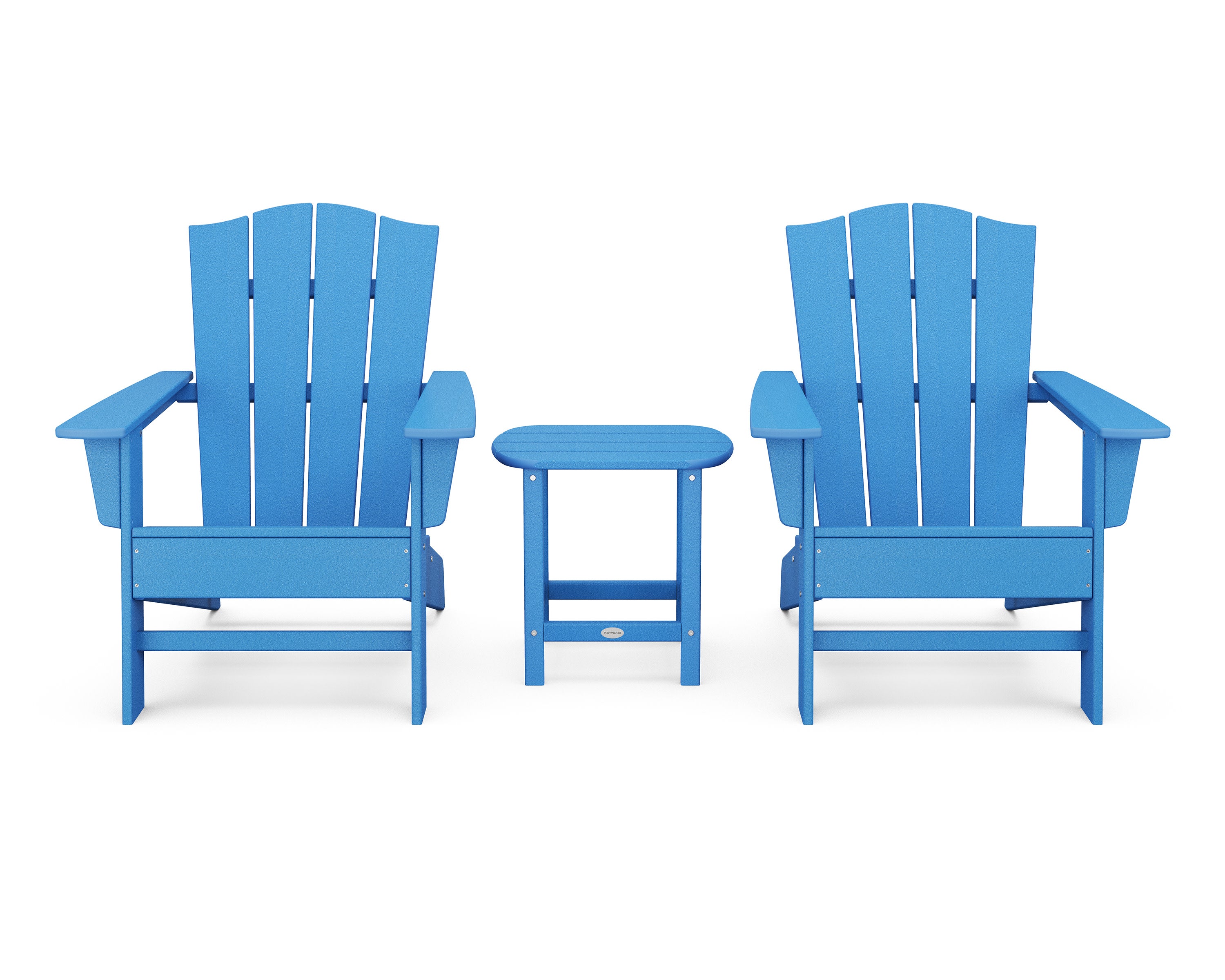 Wave 3-Piece Adirondack Chair Set with The Crest Chairs in Pacific Blue