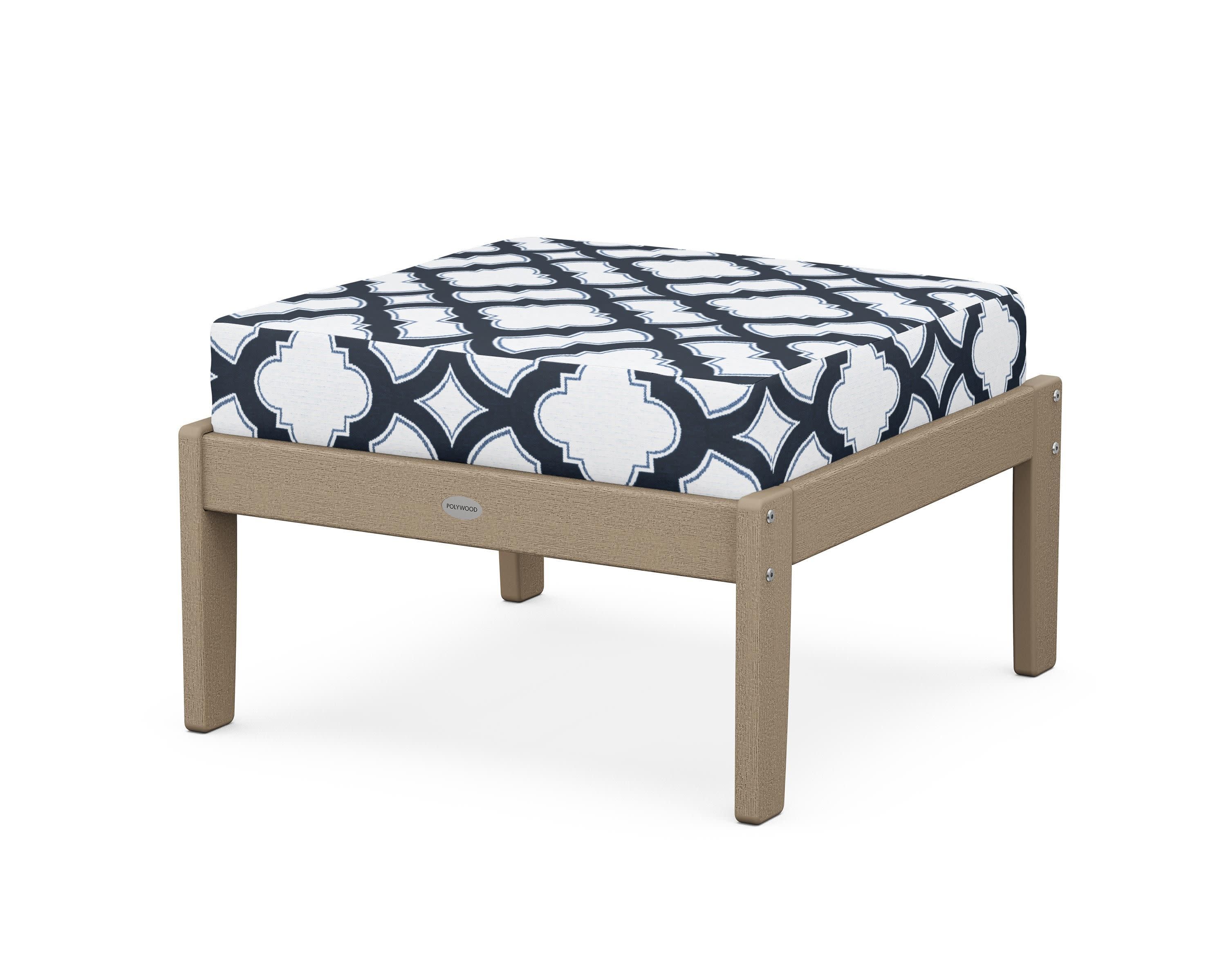 Braxton Deep Seating Ottoman in Vintage Sahara / Trellis Marine Indigo