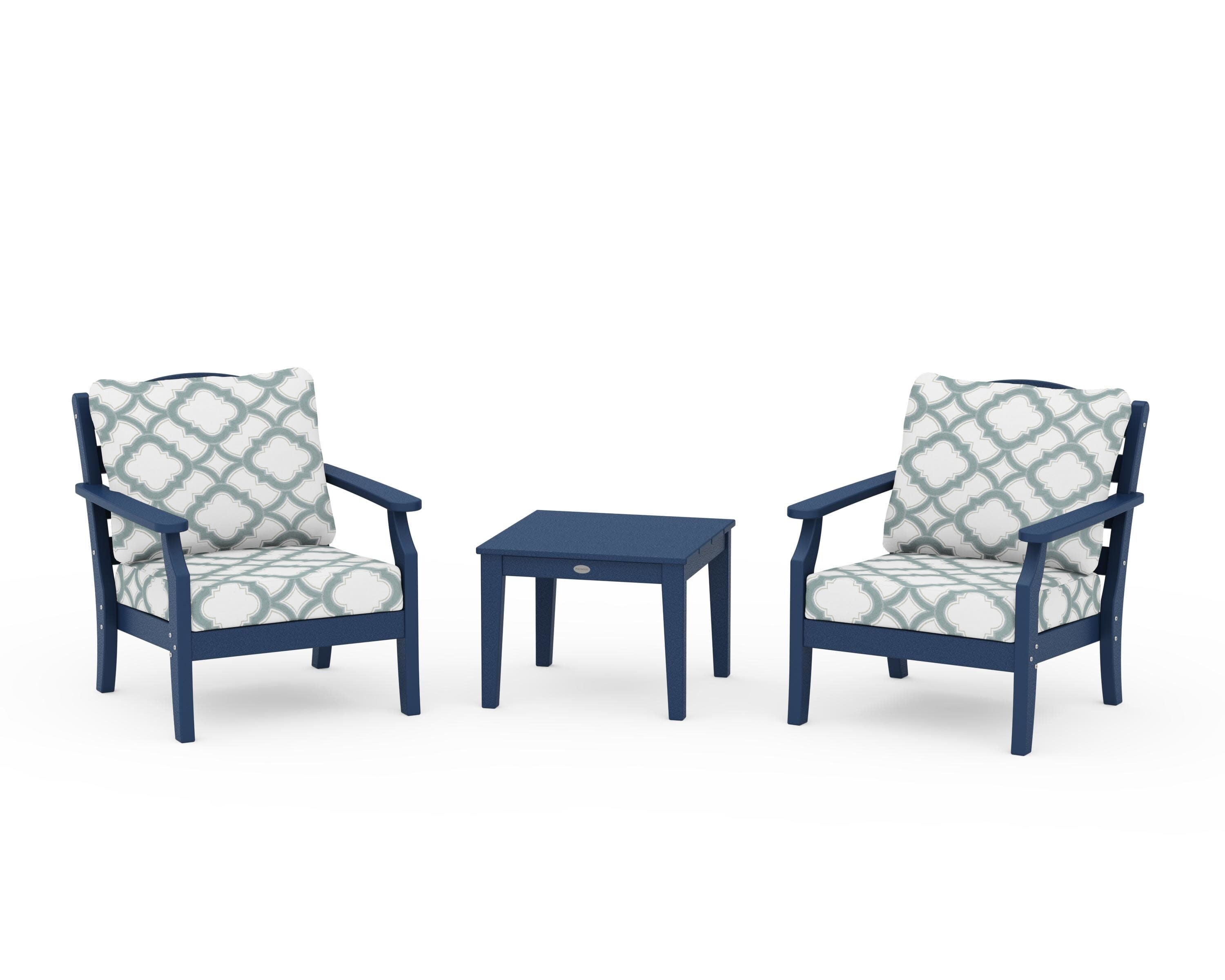 Savannah 3-Piece Deep Seating Set in Navy / Trellis Glacier Spa