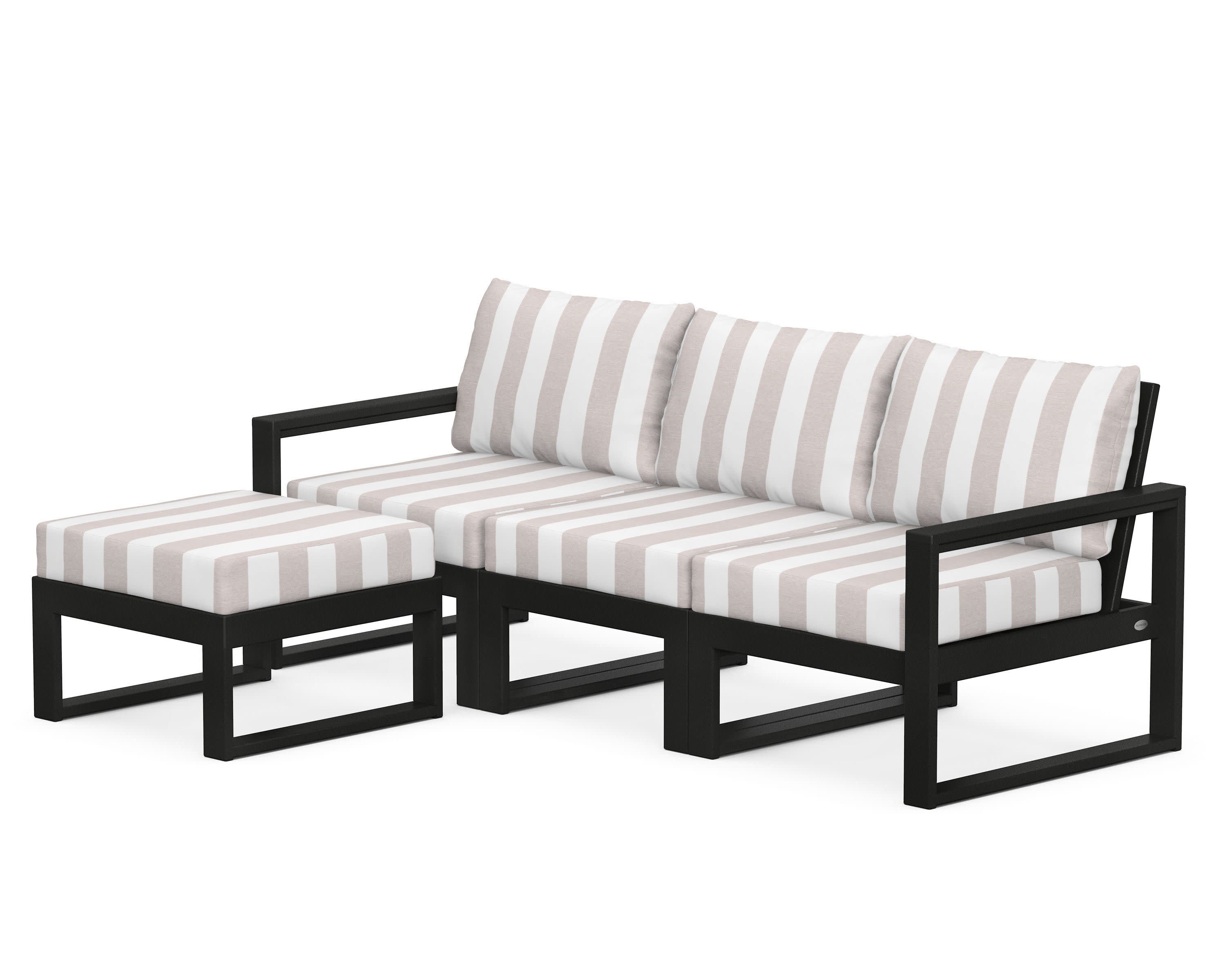EDGE 4-Piece Modular Deep Seating Set with Ottoman in Black / Cabana Stripe Dune Burlap