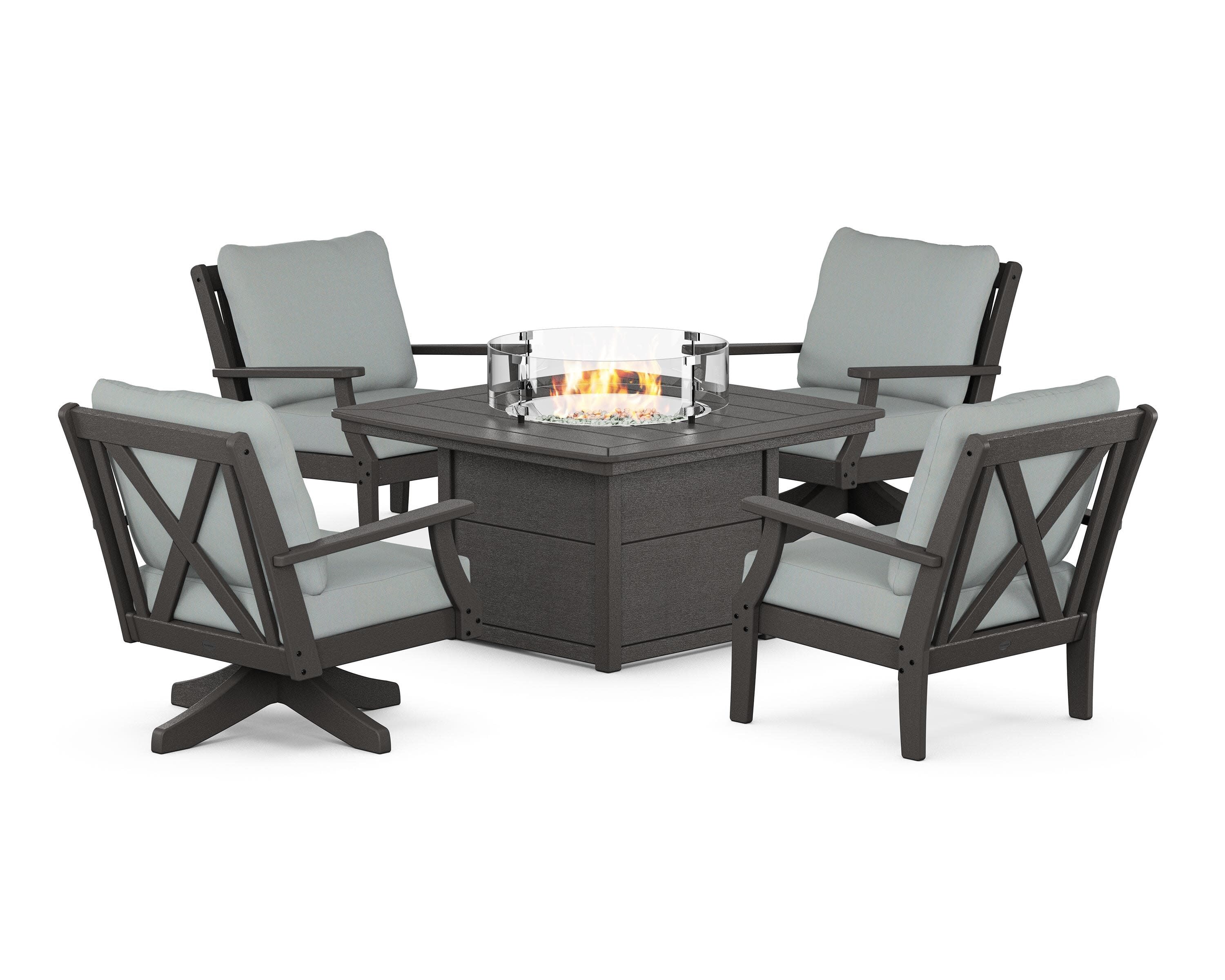 Braxton 5-Piece Deep Seating Set with Fire Table in Vintage Coffee / Spa