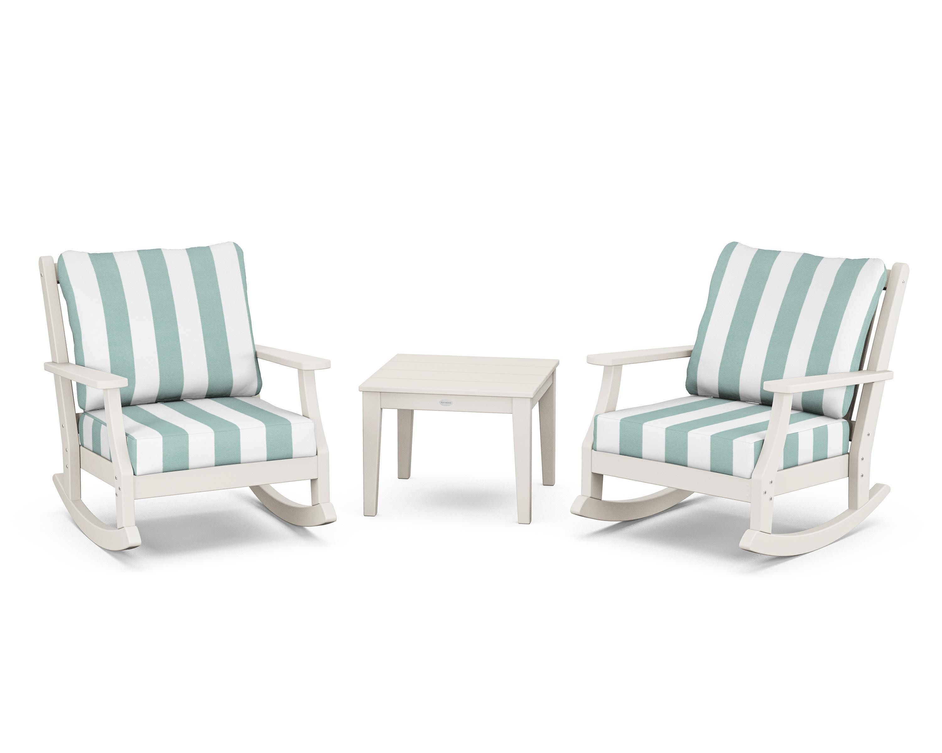 Wovendale 3-Piece Deep Seating Rocker Set in Sand / Cabana Stripe Glacier Spa